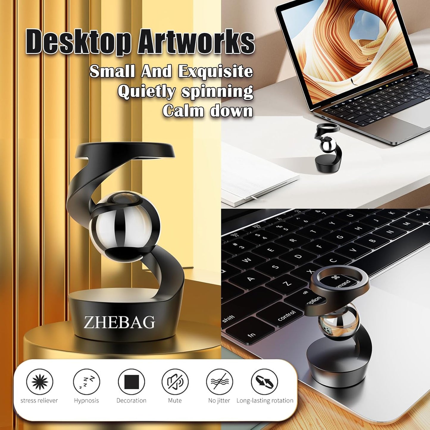 Kinetic Desk Toy, Metal Fidget Toys for Adults, Unique Optical Illusion Stress Reducing Desktop Spinning Toy, Adult Sensory Toys, Decorative Gifts for Offices and Cars(Gray-Silver)