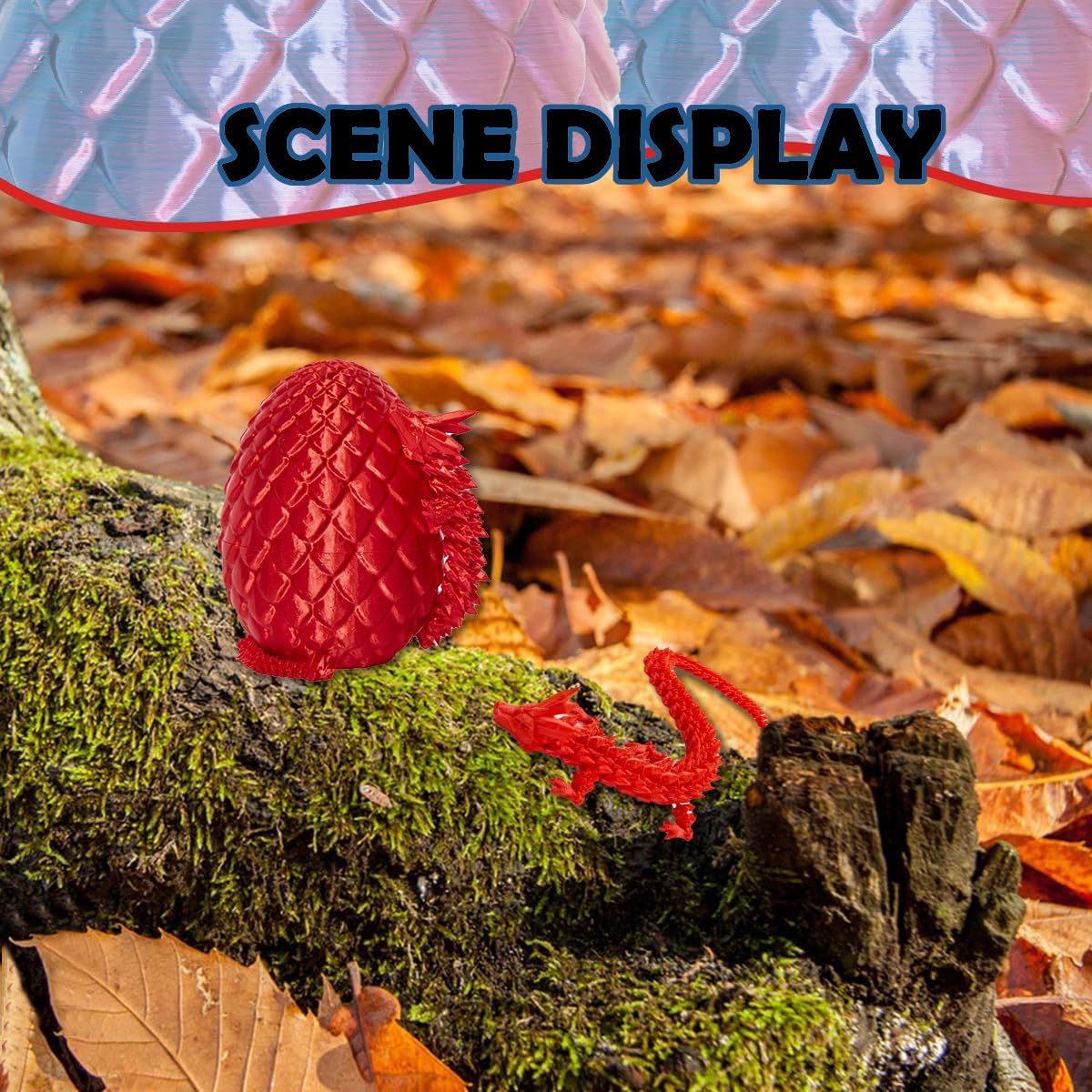 3D Printed Dragon Eggs with Dragon Inside, 12In Silk Red Dragon Egg Fidget Toy, Executive Desk Articulated Dragon Toy, Home Office Decoration