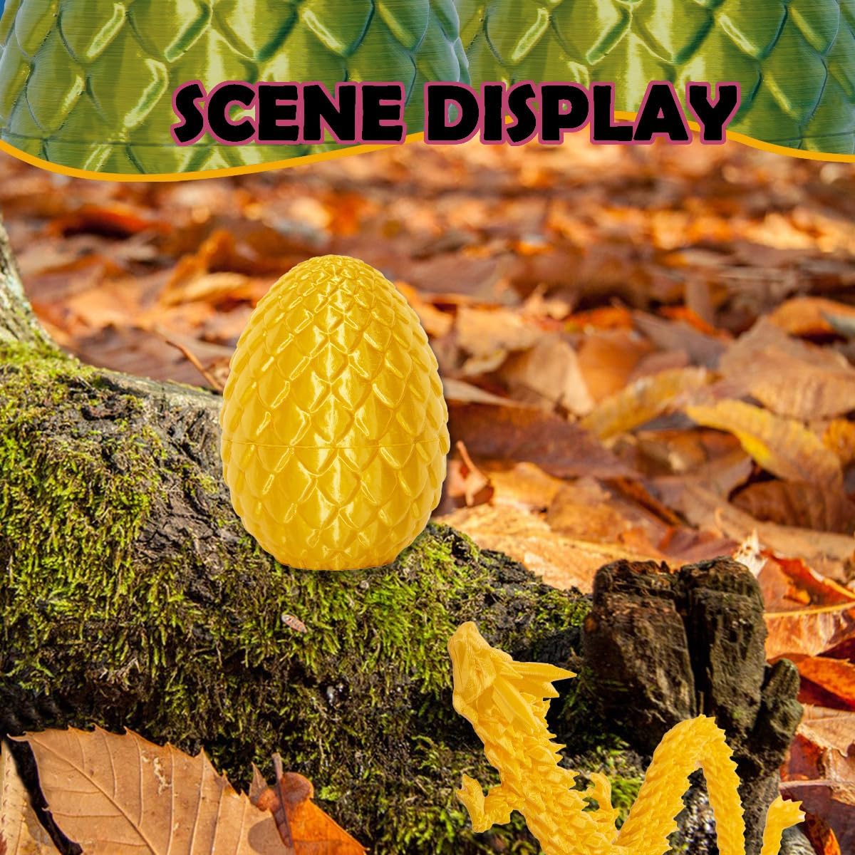 3D Printed Dragon Eggs with Dragon Inside, 12In Silk Gold Dragon Egg Fidget Toy, Executive Desk Articulated Dragon Toy, Home Office Decoration