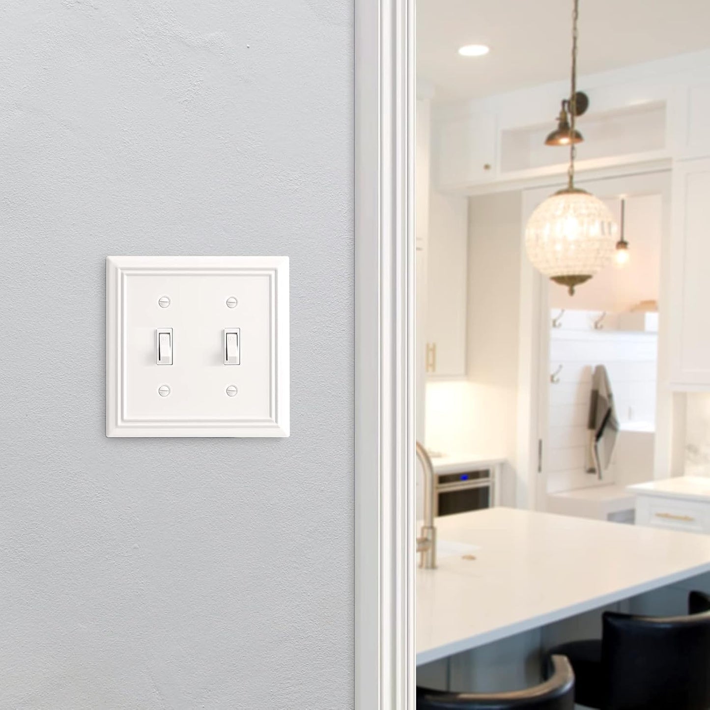 DEWENWILS White Light Switch Cover, Metal Toggle Light Switch Wall Plate, 2-Pack