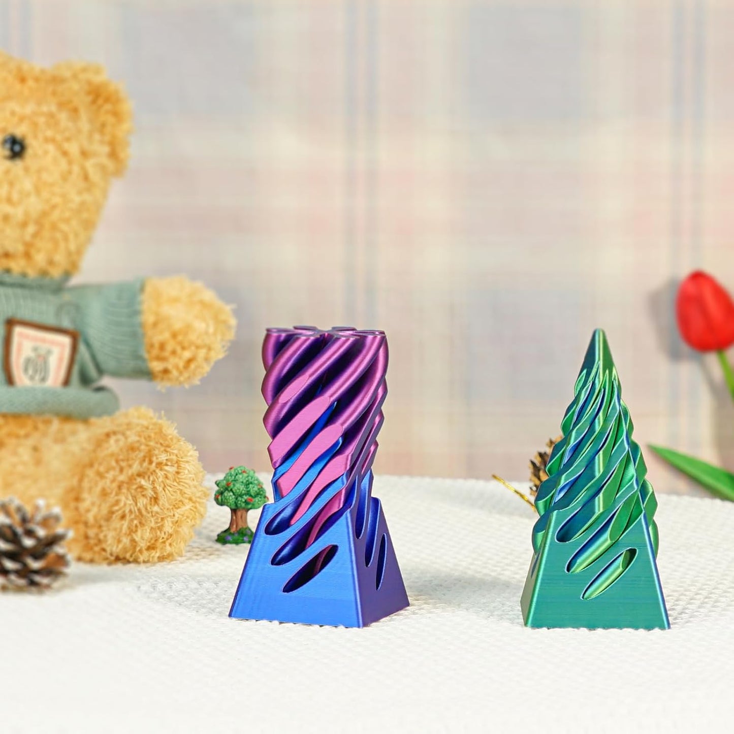 2 Packs Impossible Pyramid Passthrough Sculpture 3D Printed Spiral Cone Fidget Toy for Adults Kids, Infinity Spiral Tree, Christmas, Halloween, Thanksgiving, and White Elephant Gifts (Purple+Green)