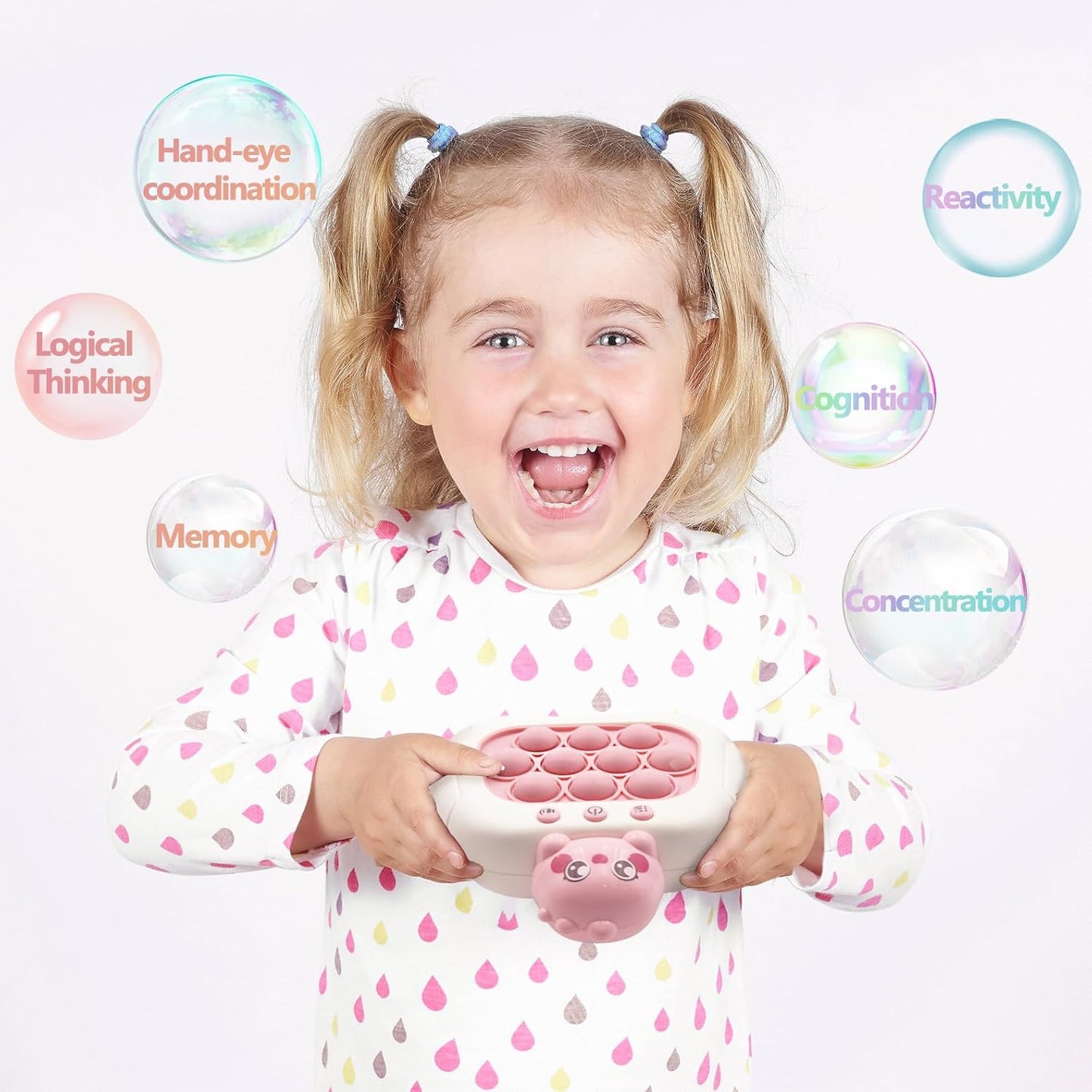 Quick Push Pop Game Fidget Toys Pro for Kids Adults, Handheld Puzzle Game Machine, Squeeze Poppet Sensory Fast Push Bubble Toy,Party Game,Birthday Gitfs Pink Dragon