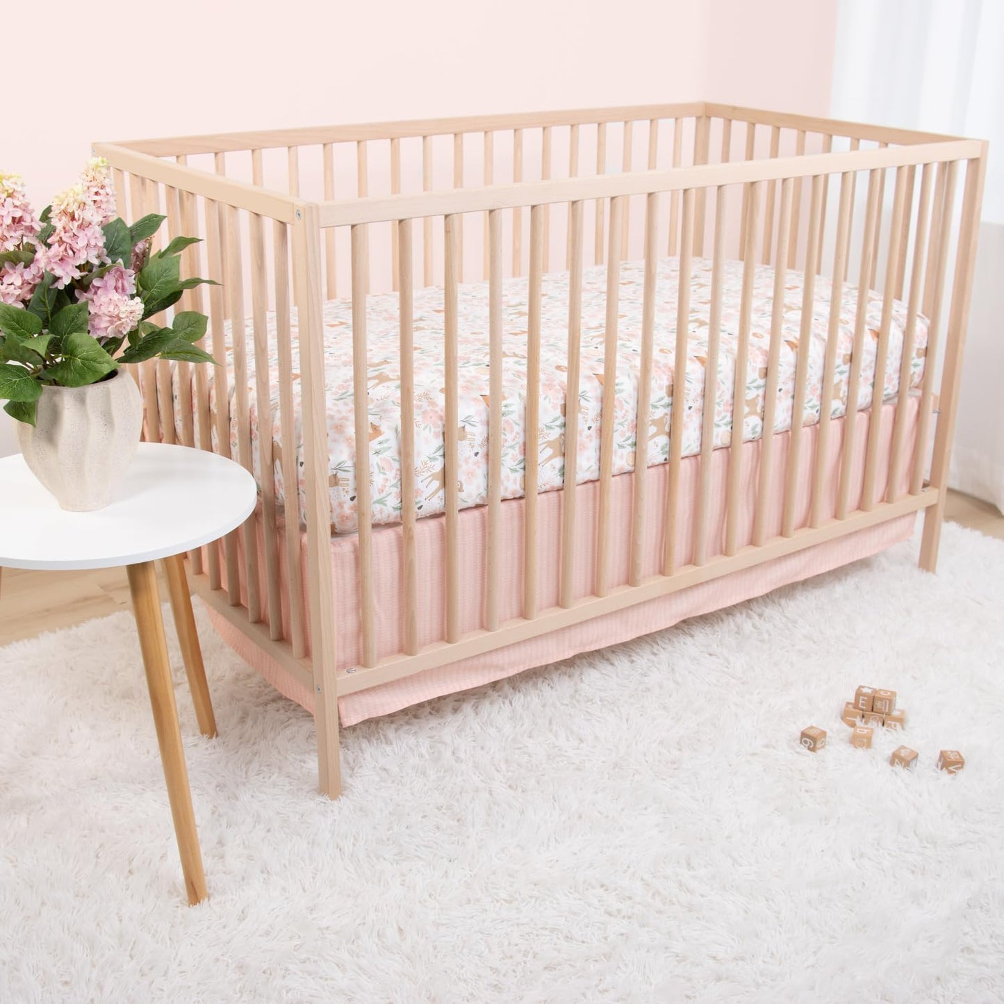 The Peanutshell 3 Piece Baby Crib Bedding Set for Girls - Newborn, Infant & Toddler Nursery Bed Set Decor with Fitted Crib Sheet, Dust Ruffle Comforter - Fairytale Forest