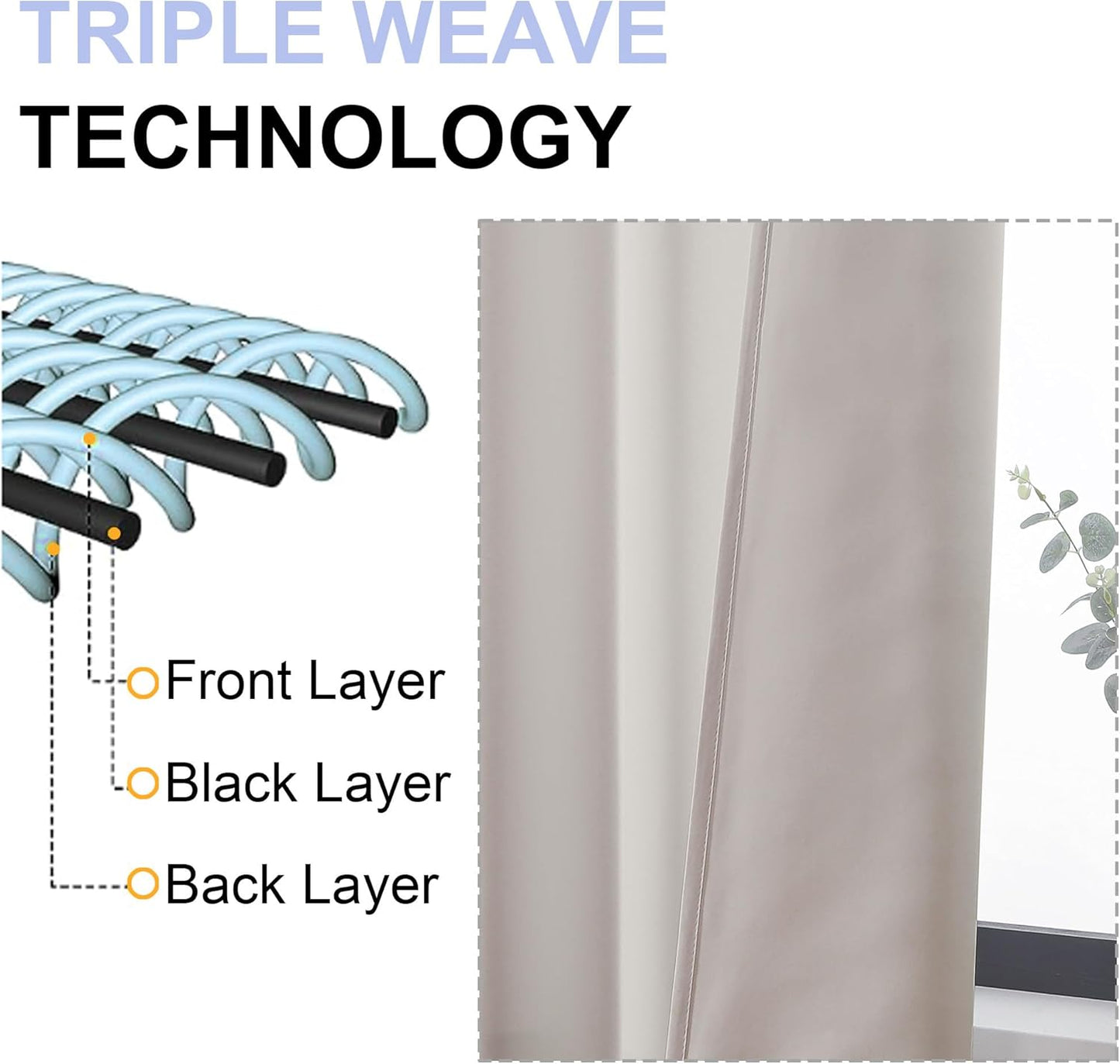 Simplebrand Ava Natural Blackout Curtains for Bedroom 84 Inch Length 2 Panels Set, Solid Thermal Insulated Privacy Living Room Window Treatment Curtains Blackout Drapes, W50 x L84 Inch, Natural