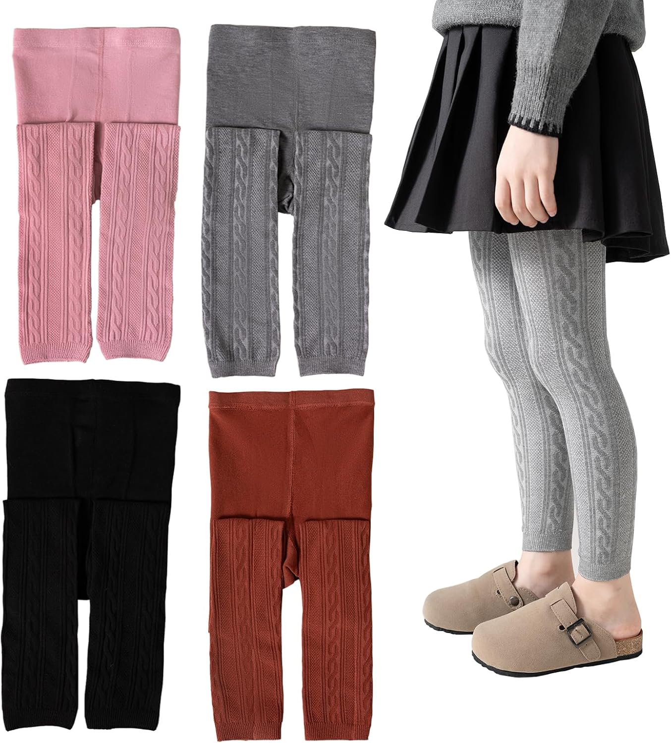 Girls Leggings for Little Girls, 2 Pack Toddler Girl Pants Leggings for Baby Tights Knitted Multi-Colors 2-9 Years