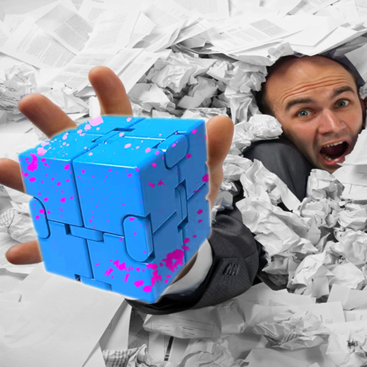 Metal Fidget Toys Infinity Cube for Men Christmas Day Gifts Anxiety Stress Relief Aluminum Alloy Material (Blue & Pink)