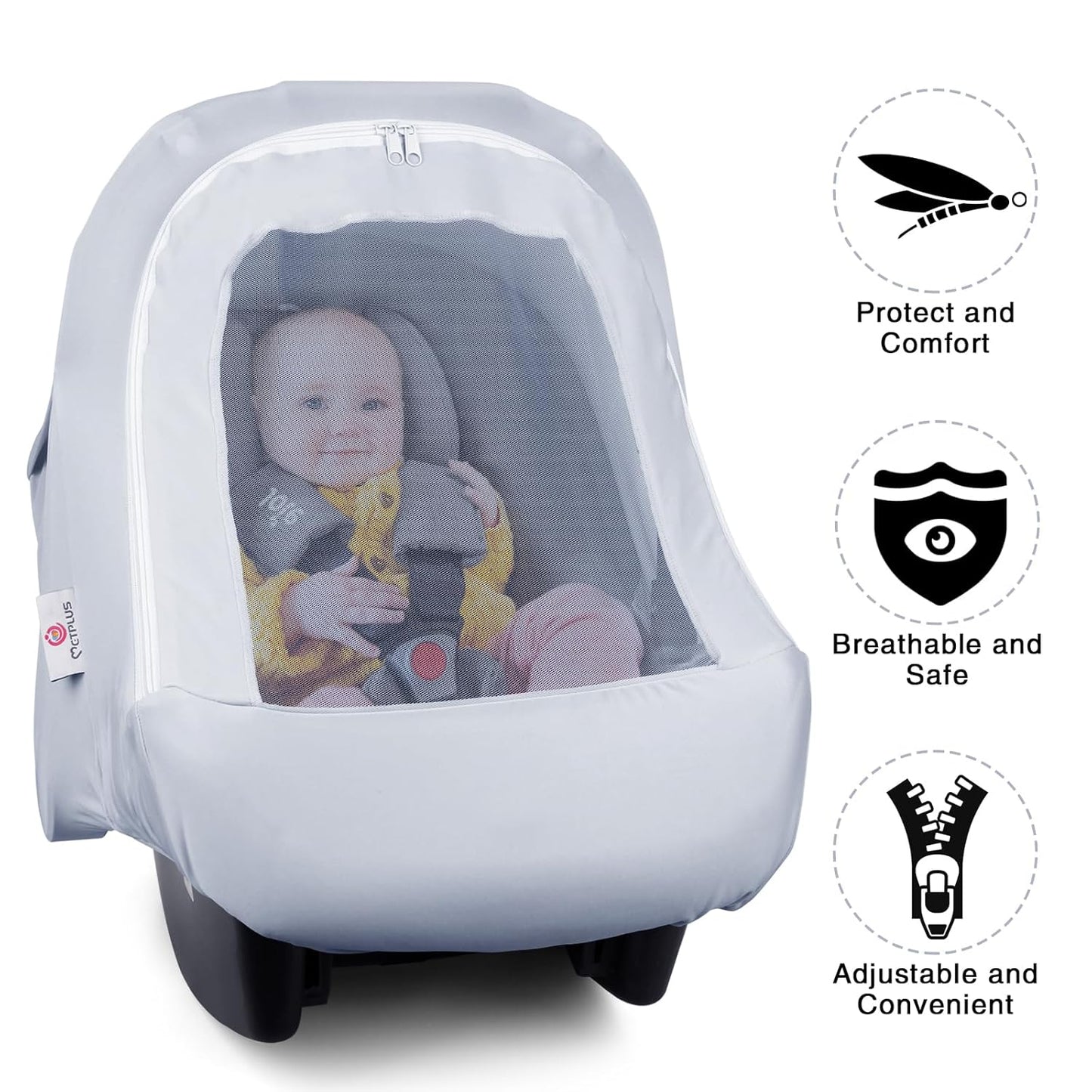 Metplus 2-in-1 Baby Car Seat Canopy, Multi Use Privacy Sun Shade, Protect Baby's Safety with Style, Infant Carrier Covers for Boys & Girls