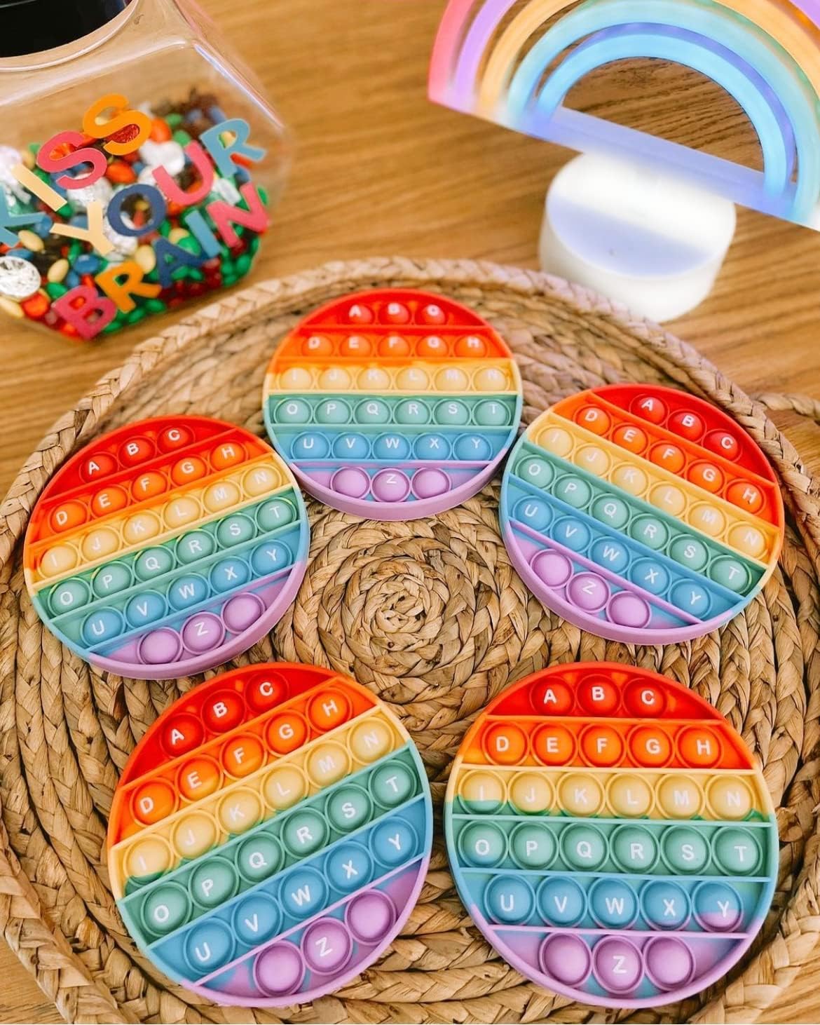 Alphabet Pop It Rainbow Fidget Toy with Letters - 1st Grade Classroom Must Haves- Round Bubble ABC Pop Its - Popits for Kids - Toddlers Poppers Sensory Learning Toy