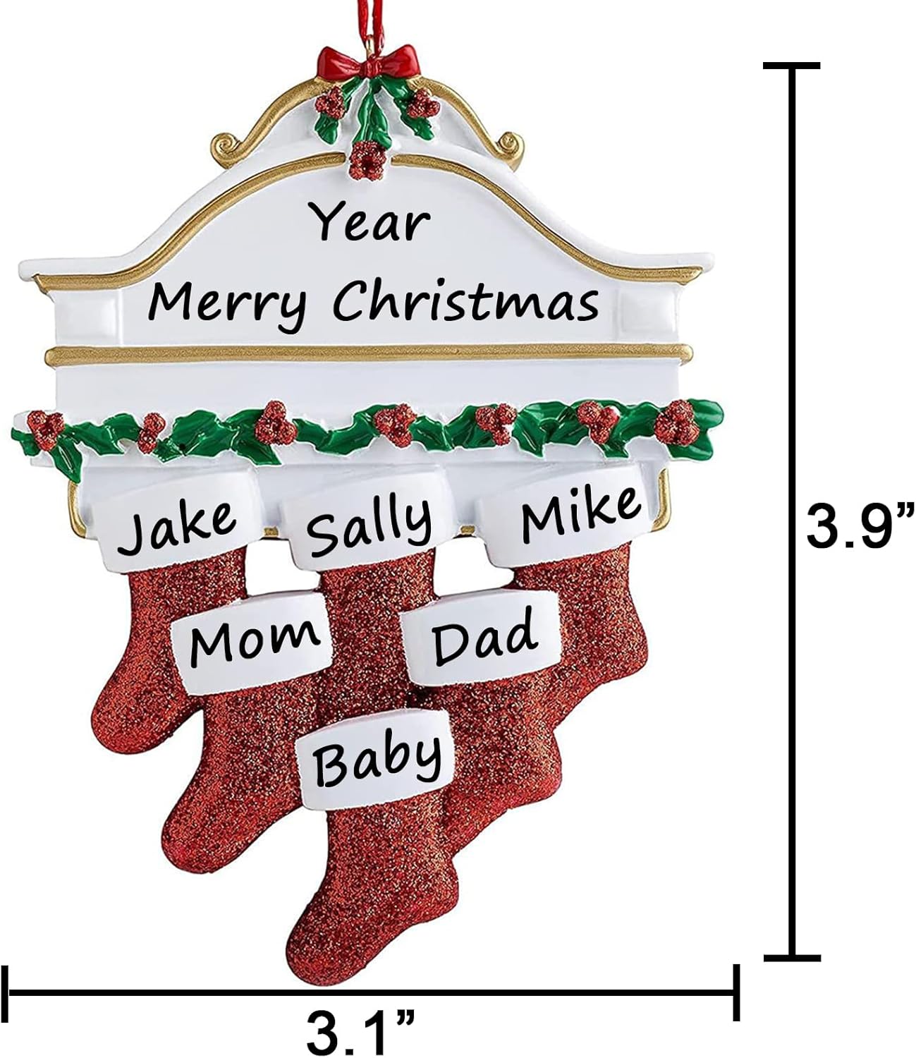 Personalized Christmas Ornaments 2025 Family of 2/3/4/5/6/7/8 Custom Christmas Stocking Ornament with Names Customized Ornaments for Xmas Tree,Family of 6