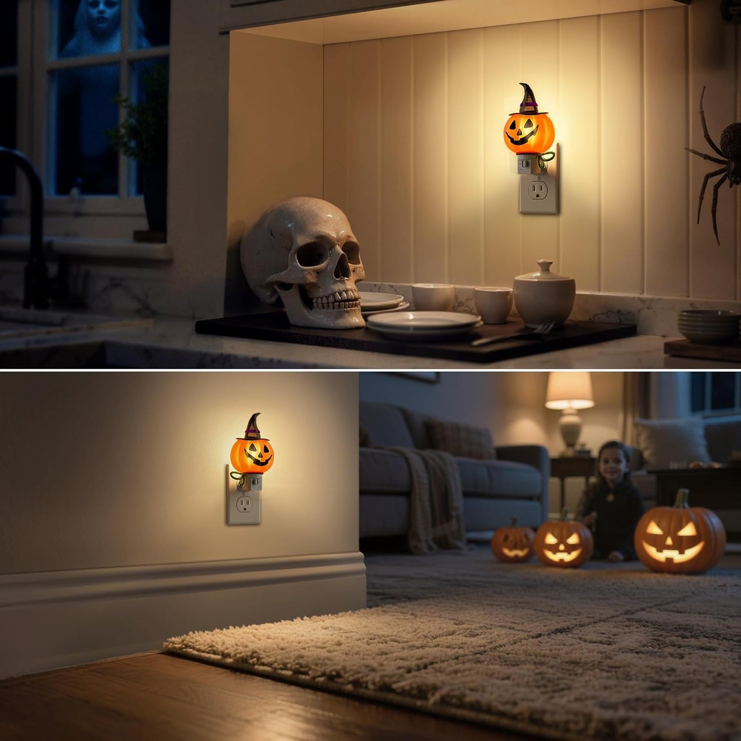 DORESshop Pumpkin Halloween Night Light, 3000K Night Lights Plug into Wall, Plug in Nightlight with 360° Rotatable, Cute & Funny Halloween Decor Night Light for Kids,Party,Pumpkin Decor,1 Pack