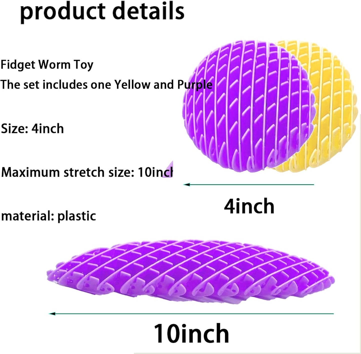 2pcs Fidget Worm Toy 3D Printing Fidget Toys Range Squeeze Toys Designed for Calming Sensory Play and Focus 4 Inches (Yellow and Purple Set), Small