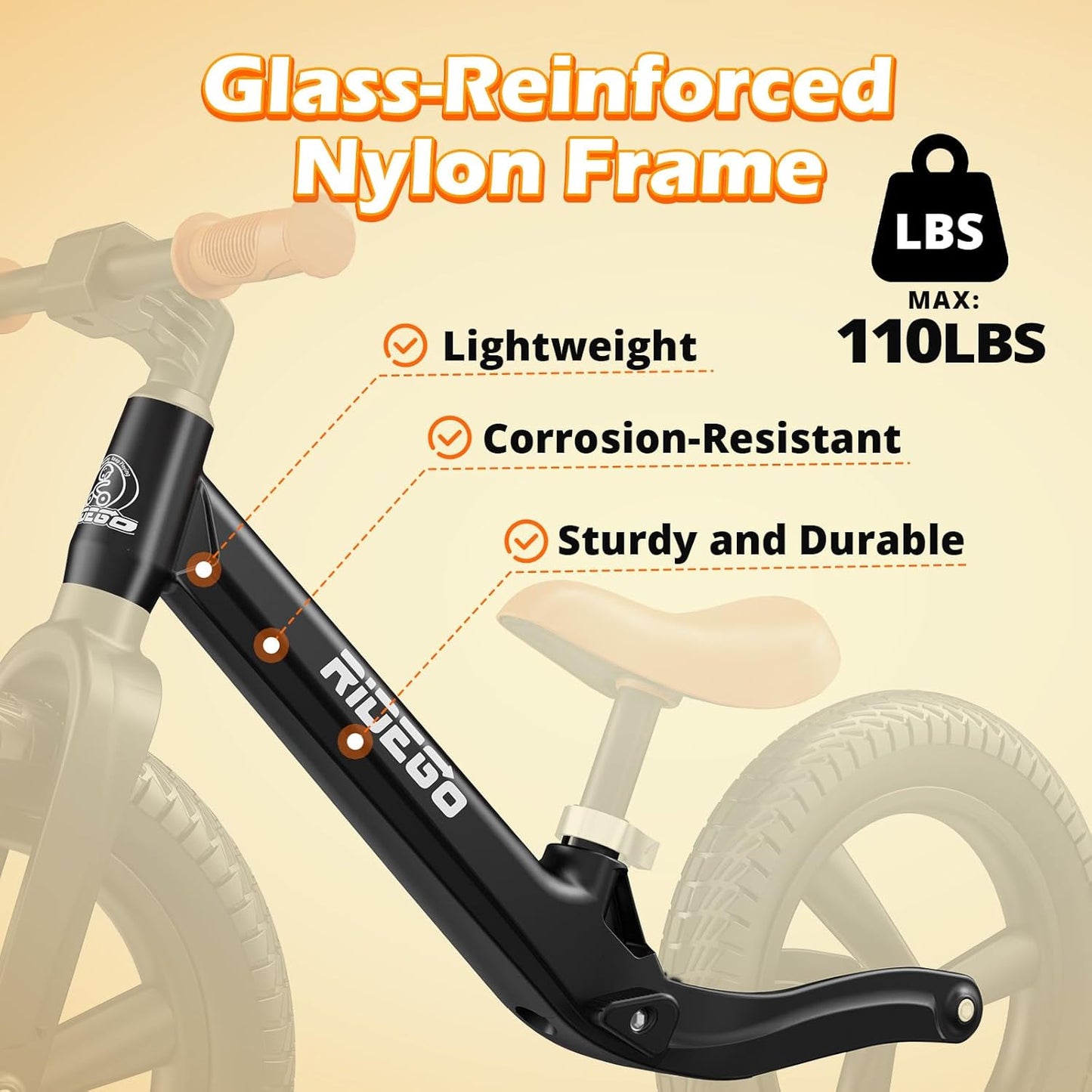 Ridego 12 or 14 Inch Balance Bike for Kids 2-6 Year Old,Lightweight Kids Bike with Adjustable Seat, Push Bicycle with Air Rubber Tires，Ride-on Toys Birthday Gift