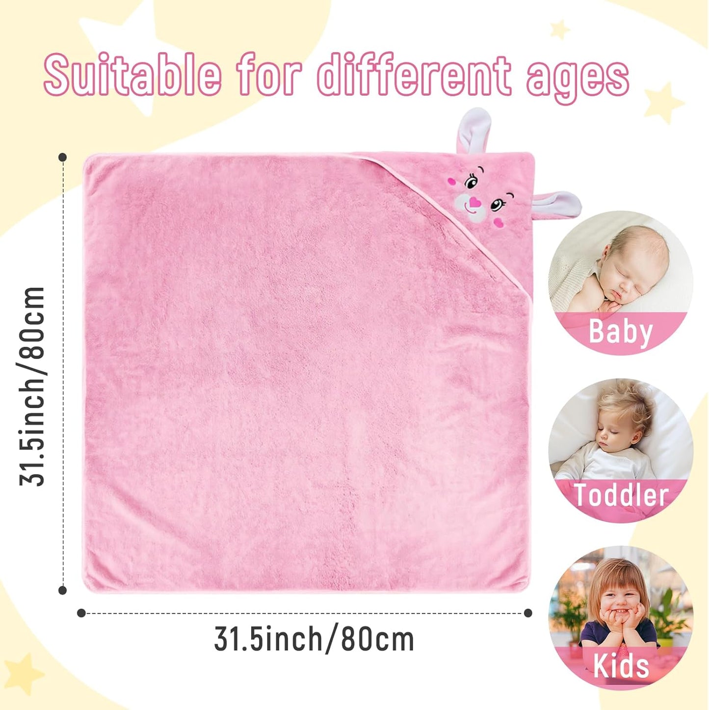 Personalized Baby Towels Hooded with Name, Custom Toddler Bath Towel with Hood for Girl Boy, Warm Swaddle Blanket, Customized Newborn Gifts - Printed (Pink Rabbit)