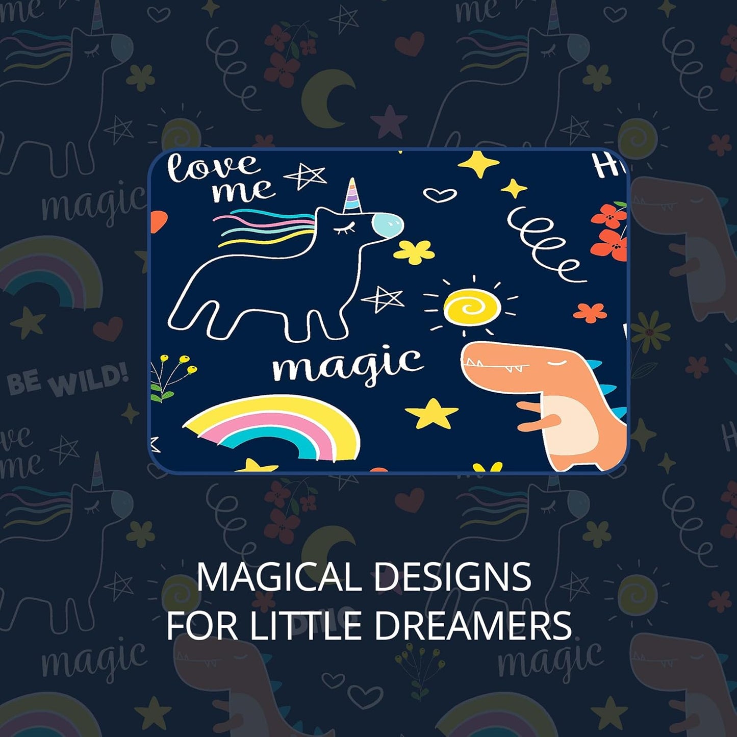 100% Blackout Curtains for Kids - Adorable Dinosaur & Unicorn Pattern, 2Panels, Each W52xL84, Thermal Insulated Noise-Reducing Drapes for Nursery, Bedroom, Playroom - Fun & Colorful Design