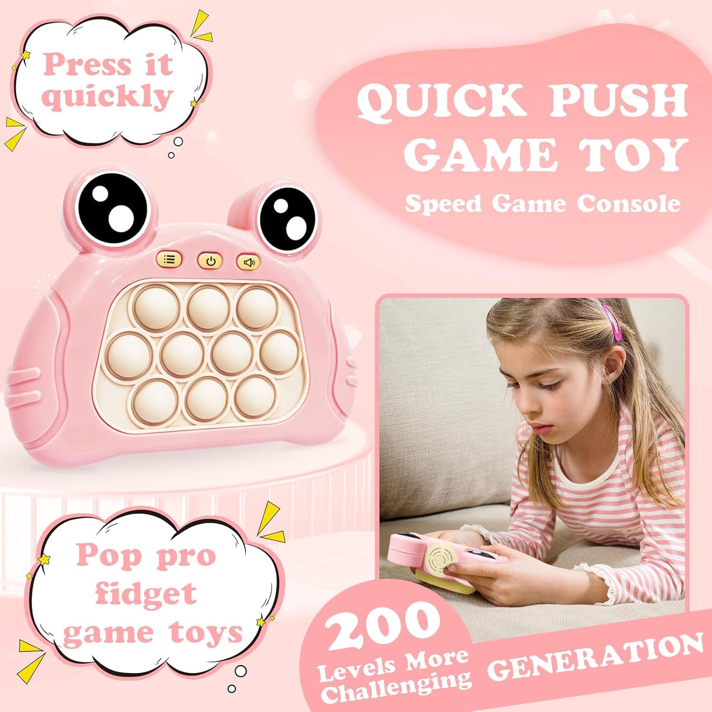 Fast Push Pop Pro Light Up Fidget Bubble Game Controller, Puzzle Pop Pro Game Fidget Toys Adults Handheld Bubble Pop Fidget Game Console Anti-Anxiety Autism Electronic Pop Toy