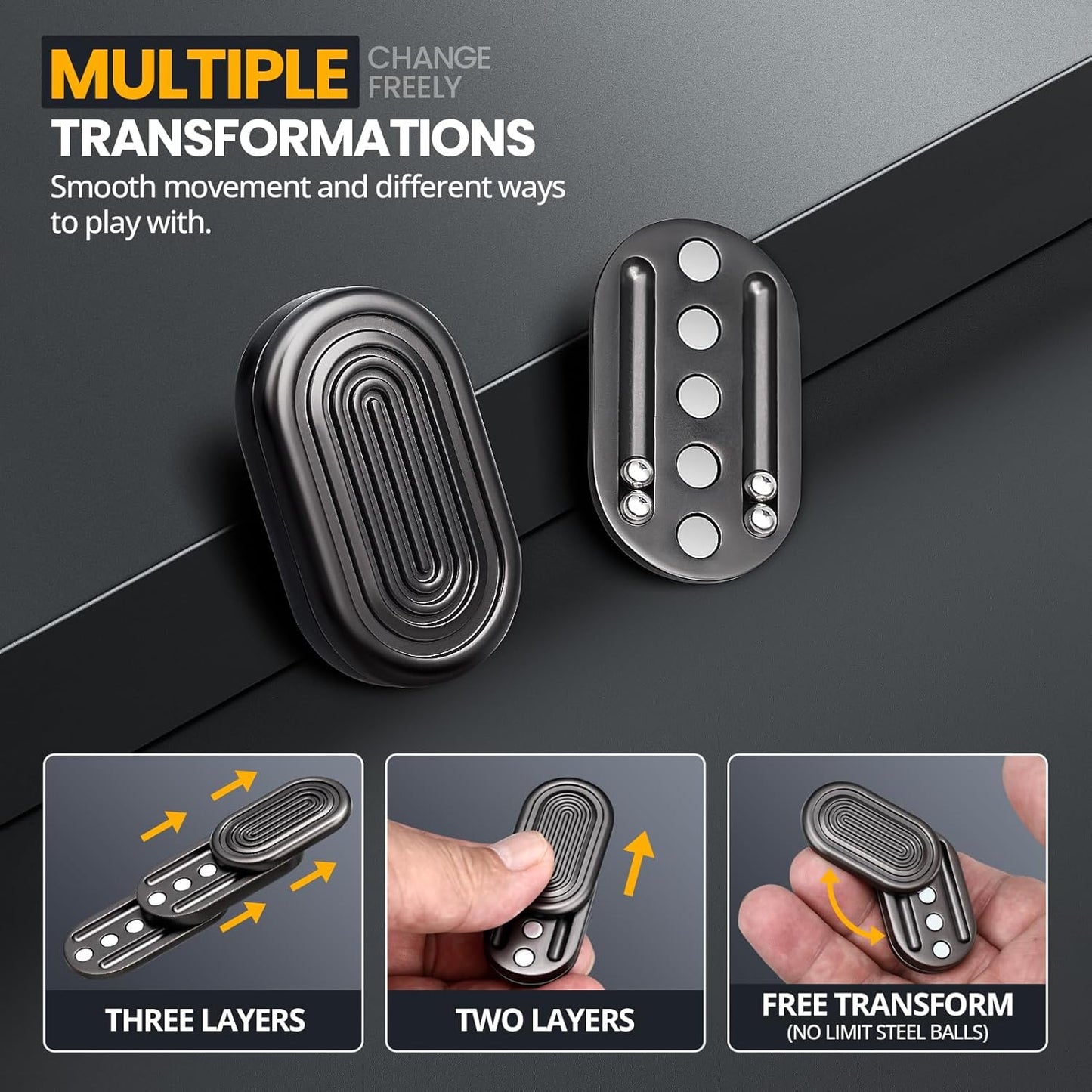 Fidget Slider, Metal Fidget Toy, 3-layer Magnetic Push Card & Clicker, ADHD Fidget Toys Adults, EDC Fidget Toy for Anxiety and Stress, Cool Office Gadgets for Men, Magnet Desk Fidgets for Teens