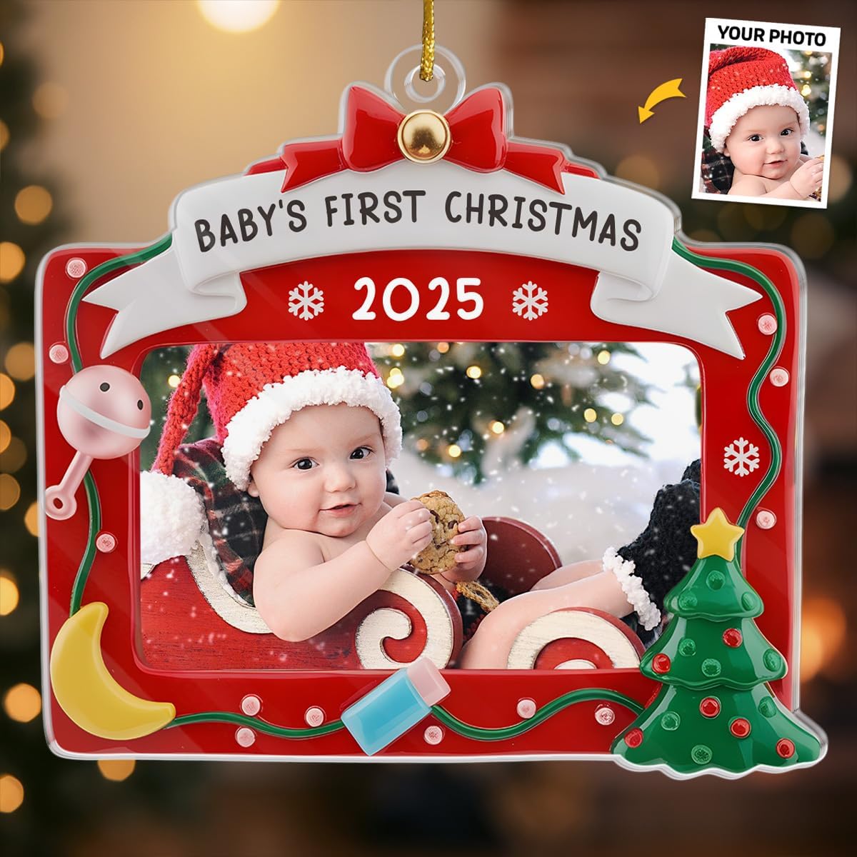 Pawfect House Custom Photo Acrylic Ornament, Personalized Christmas Baby Shower, Gender Reveal Gifts for New Moms, New Dads, New Parents, Xmas Decorations for New Mom, Dad, First Time Parents Gifts