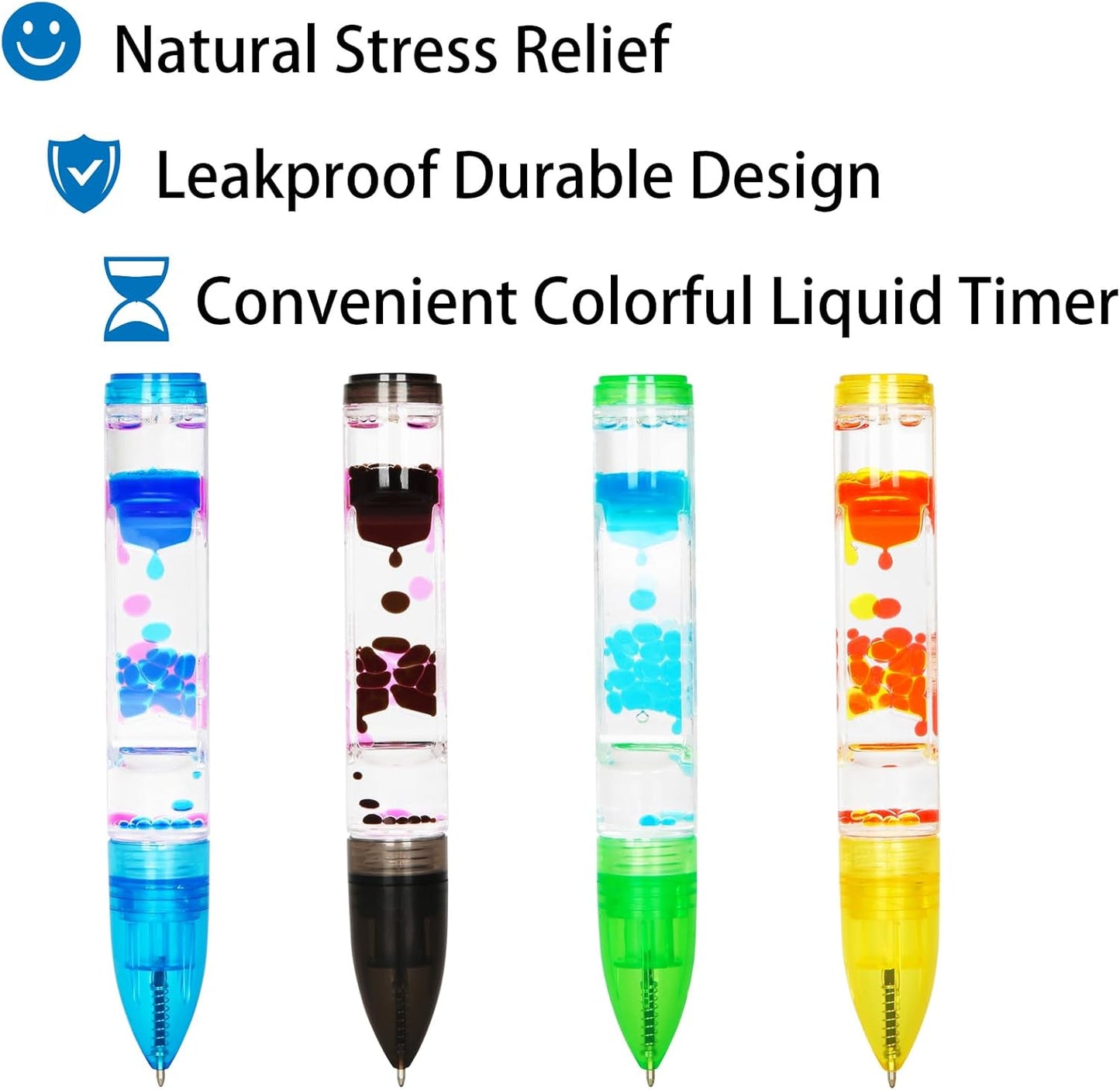 Liquid Motion Bubbler Pens Pack of 4 Colorful Liquid Timer Pens Great for Stress and Anxiety Relief Fascinating Fidget Toys for Everyone