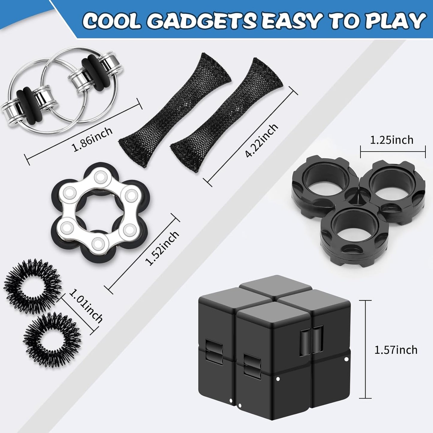 8Pcs Fidget Toys Adults Teens ADHD Autism Toys Adults Office Cool Gadgets Desk Toys Fidgets for Classroom with Magnetic Rings Cube Keychain Christmas Stocking Stuffer Gifts for Men