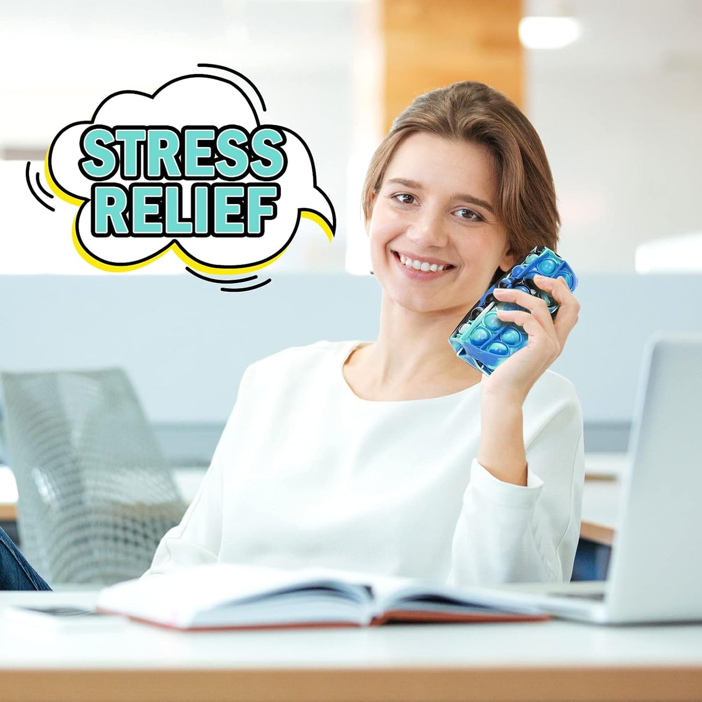 Pop It Fidget Toys - Bubble Tie Dye Fidgets Toys for Anxiety - Sensory Toys for Autism - Stress Relief Toys for Kids with ADHD - Food Grade Silicone 3 Pack Set, Push Pop Fidget Toy (Square)