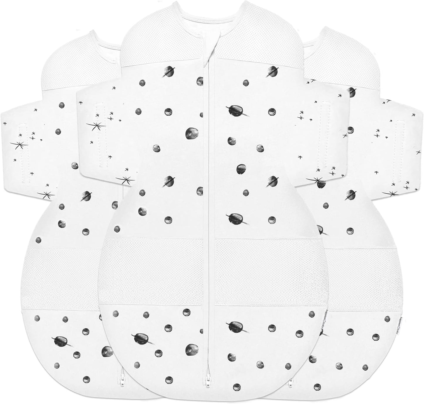 Happiest Baby SNOO Sleep Sack - 100% Organic Cotton Baby Swaddle Blanket - Doctor Designed Promotes Healthy Hip Development - 3-Pack Bundle (Ivory Planets, S, M, L)