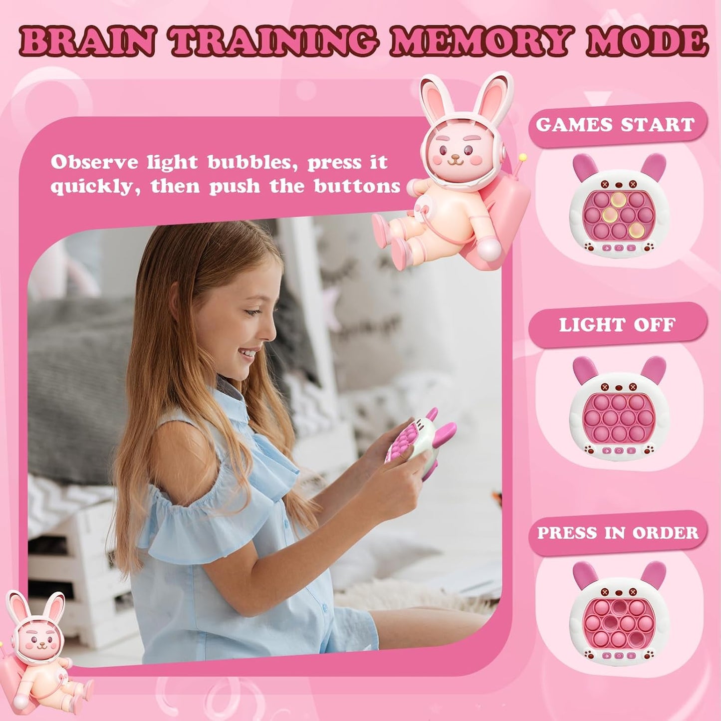 Fast Push Bubble Game - Quick Speed Push Puzzle Game Console Toys Light Up Pop Pro Fidget Games Bubble Stress Relief Handheld Electronic Pop Game for Kids