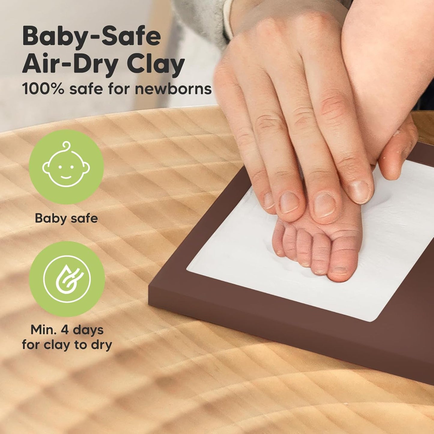 Baby Hand and Footprint Kit - Clay Handprint Keepsake Frame, Newborn Nursery Picture Frame, Personalized New Mom Gifts for Baby Shower & Registry (Cedar)