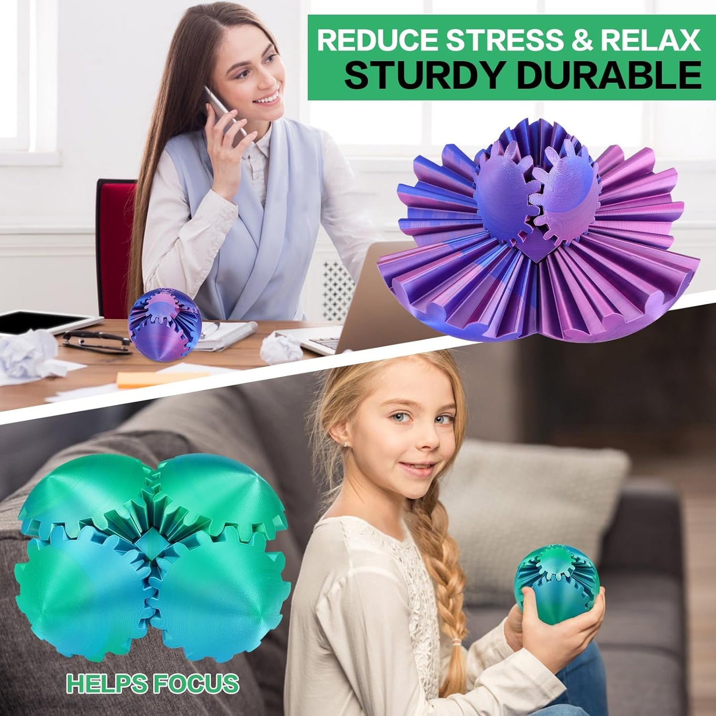 Gear Ball - 3D Printed Gear Ball Spin Ball or Cube Fidget Toy, Gear Sphere, Gear Ball Gearball Fidget Toy, Stress Ball, GearSphere Desk Toy, Fidget Ball, Gear Toy for Stress and Anxiety Relaxing