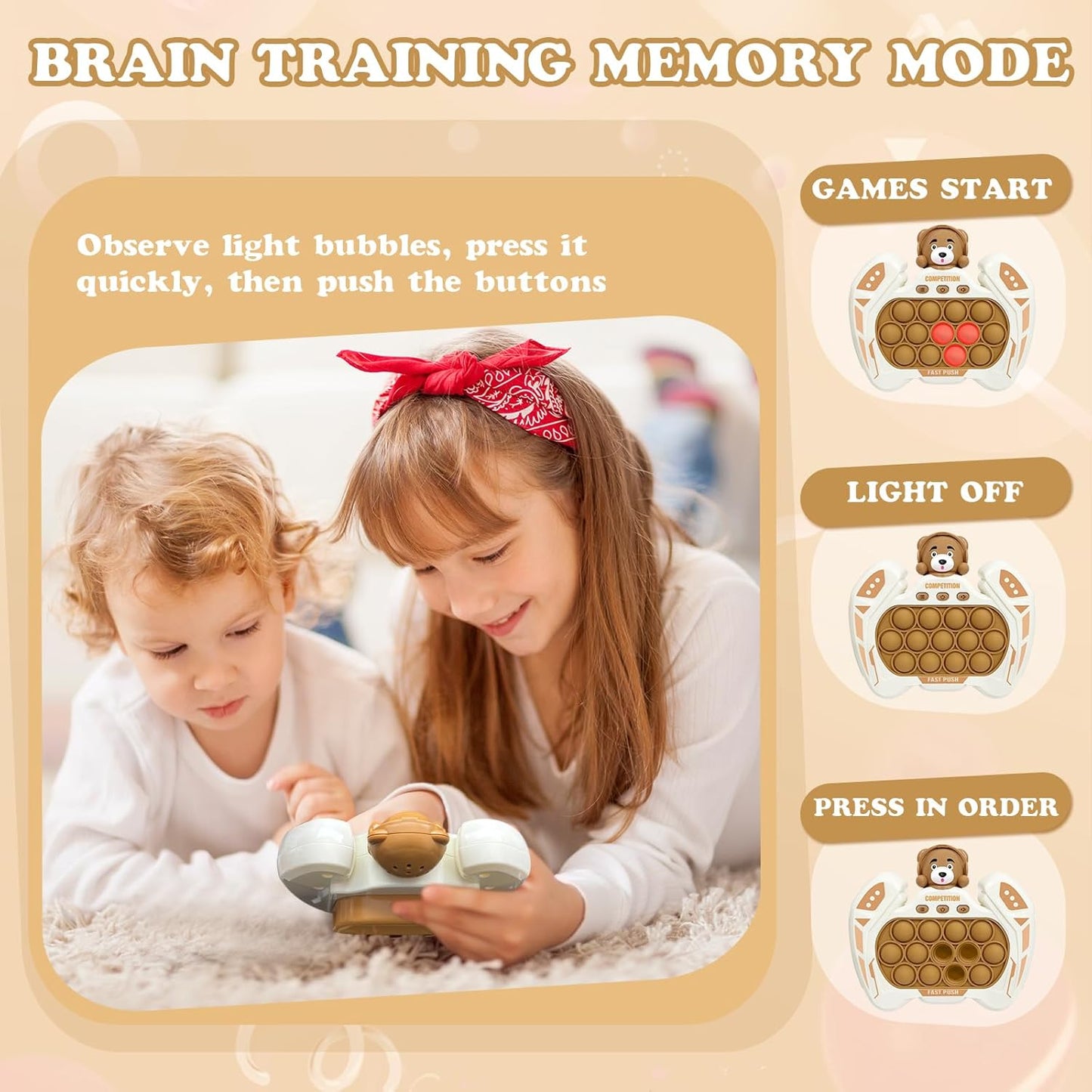 Fast Push Pop Pro Light Up Fidget Bubble Game Controller, Puzzle Pop Pro Game Fidget Toys Adults Handheld Bubble Pop Fidget Game Console Anti-Anxiety Autism Decompression Electronic Travel Game Toy