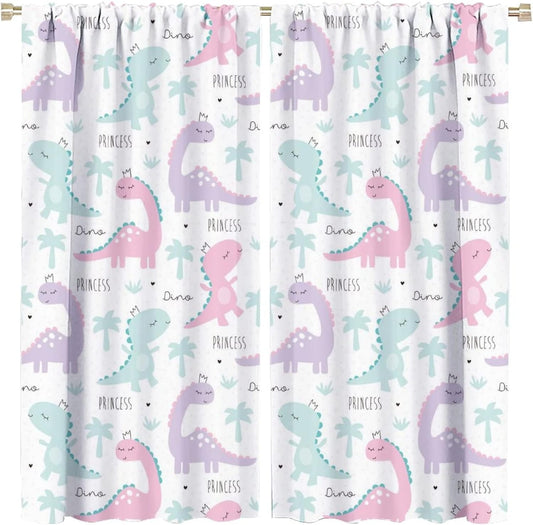 Kids Dinosaur Curtains for Boys Girls Bedroom Decor Cartoon Dino Colorful Cute Funny Animal Wildlife Printed Blackout Rod Pocket Window Drapes for Baby Nursery Playroom W21xL45in 2 Panels