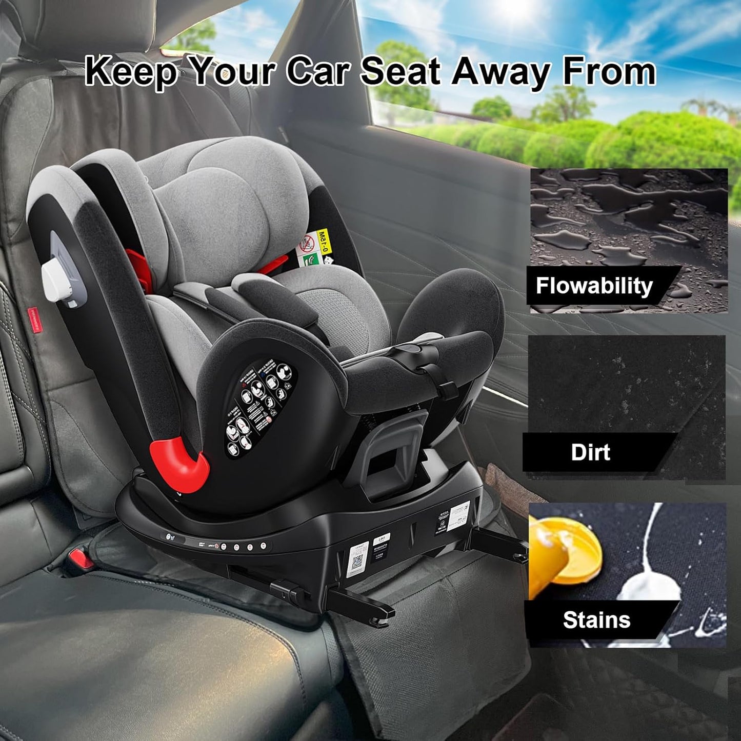 Car Seat Protector for Child,2 Pack Car Seat Cushion,Waterproof Fabric Car Seat Covers for Non-Slip Backing Mesh Pockets for Baby,Pet,SUV, Sedan and Trunk(Black)