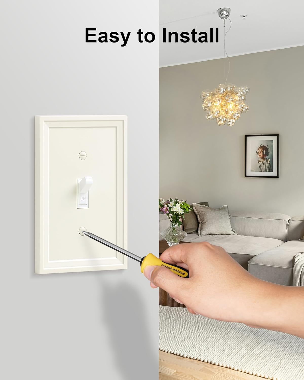 4-Pack Single Toggle Light Switch Covers Wall Plate, Light Almond Decorative Switch Plate Covers, 1 Gang Natural Bamboo Fiber Wall Plate, Corrosion Resistant