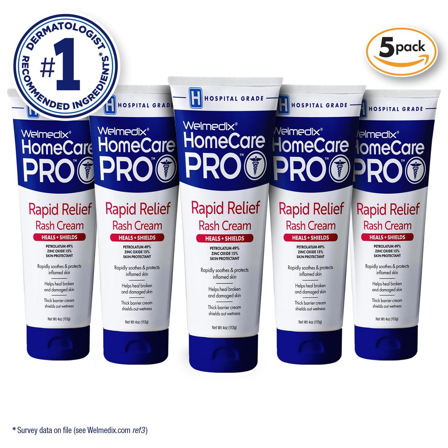 Rapid Relief Diaper Rash Cream with Zinc Oxide, Hospital Grade Barrier Cream for Adults, and Babies with Fragile or Sensitive Skin (4oz Tube, Pack of 5)