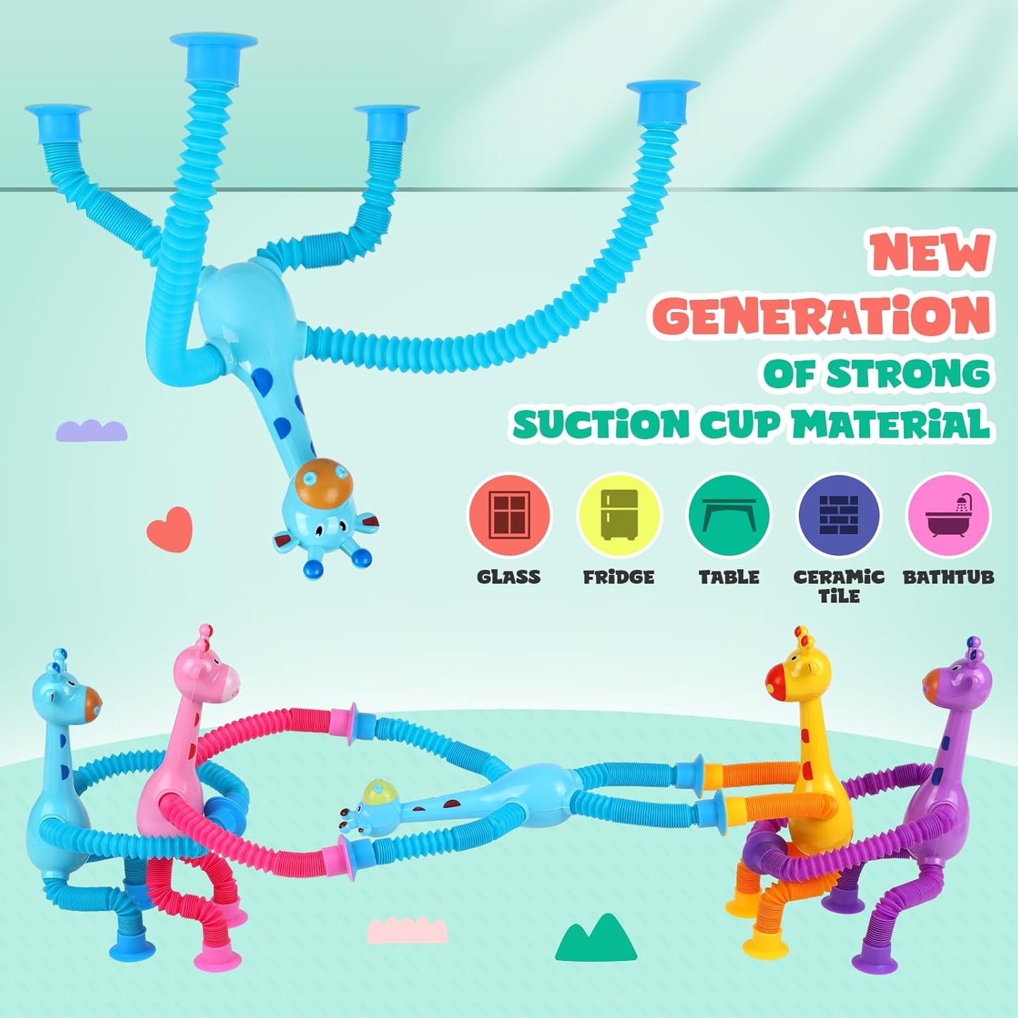 Ochine 8 Pack Telescopic Suction Cup Giraffe Toy, Sensory Pop Tubes for Toddlers, Fidget Toys for 3 4 5 6 7 8 9 Year Old Boys & Girls,Imaginative Play & Stimulating Creative Learning Toys