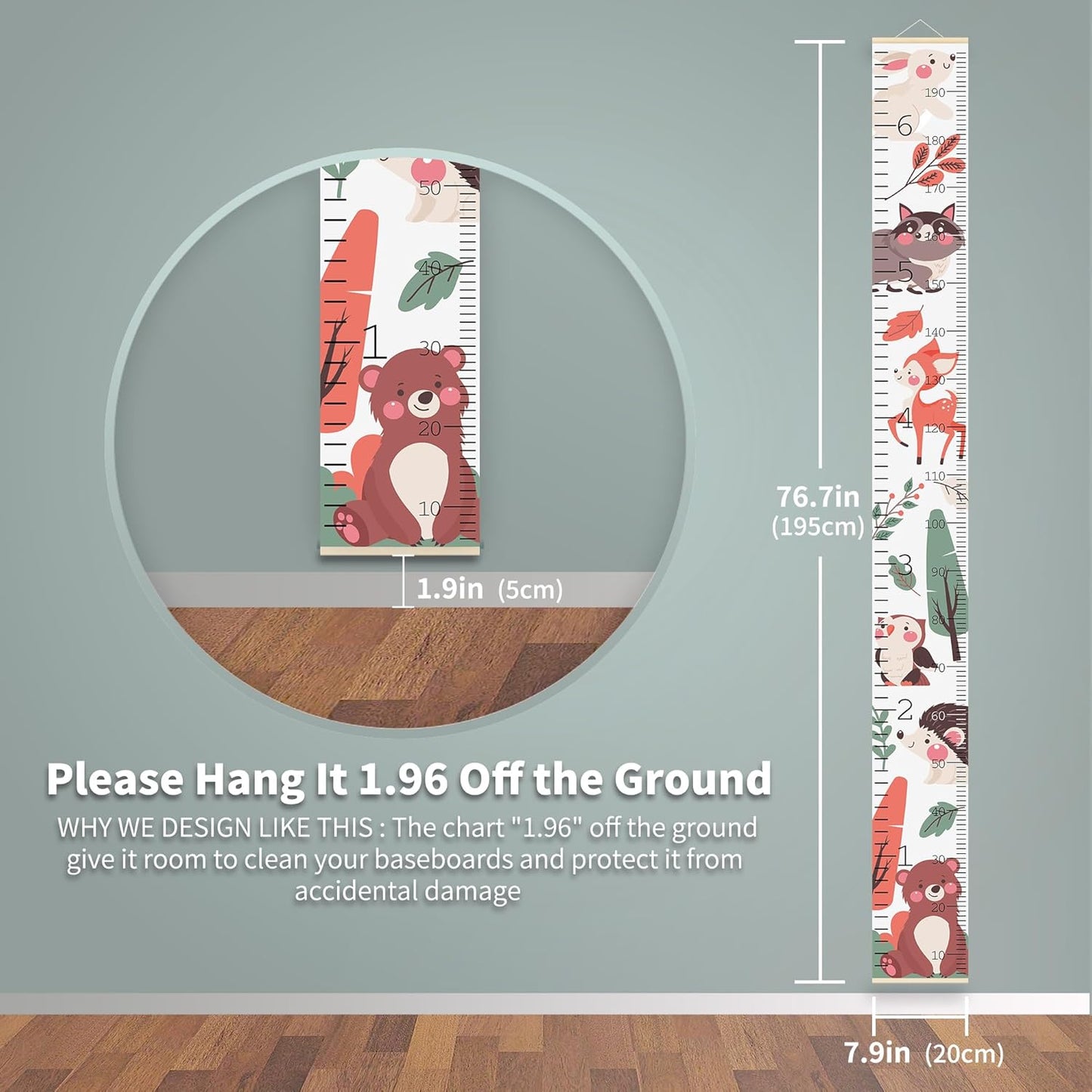 Bush Critters Minimalist Height Chart for Kids - Adorable Growth Chart for Wall with Tape - Kids Measuring Chart Height Tracker for Wall Playroom Decor Nursery Room Essentials 79 x 7.9 in