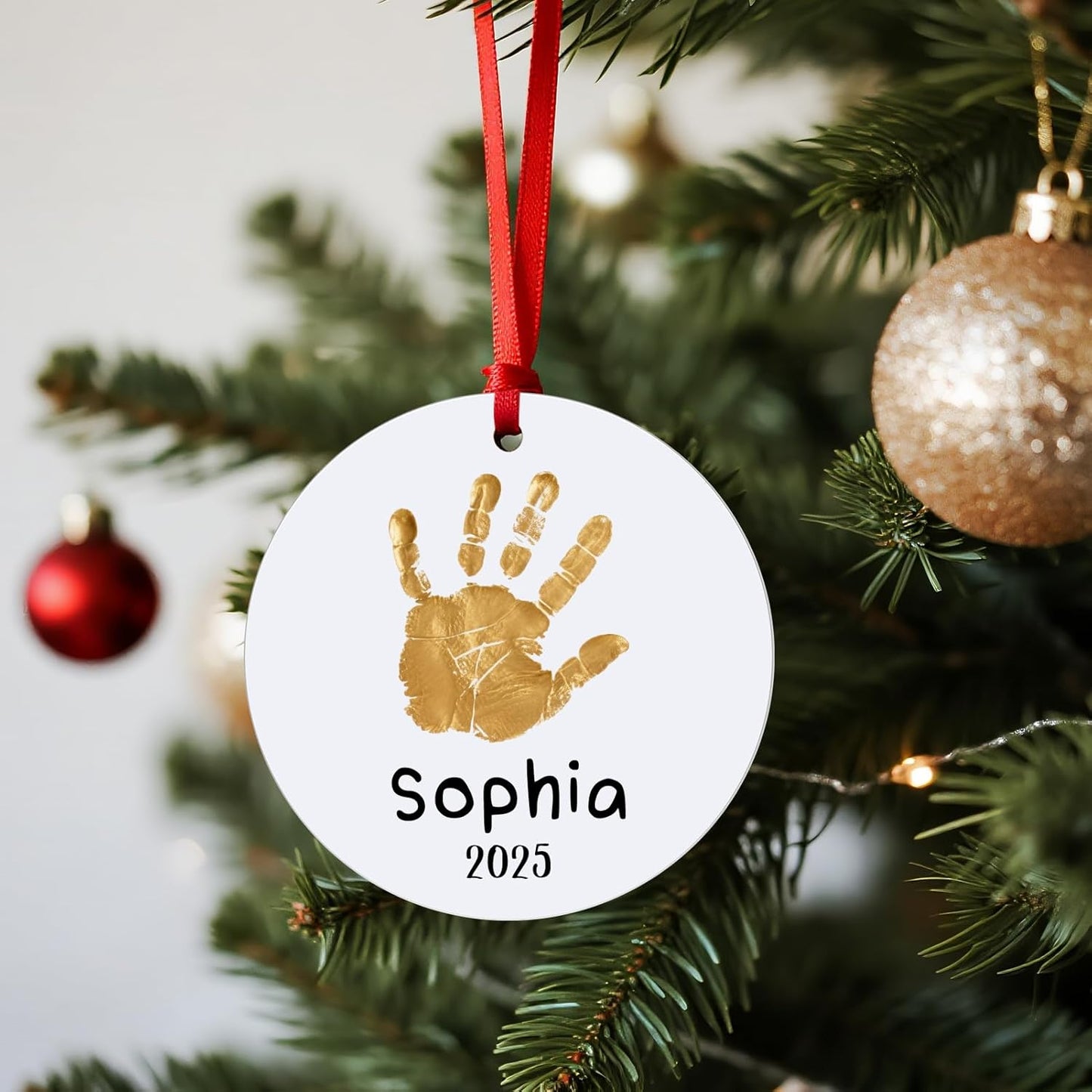 Baby Hand and Footprint Ornament - Baby's Frist Christmas Ornaments with Custom Photo, Name, Date - Personalized Baby Gifts, Newborn Keepsake, New Mom Gifts