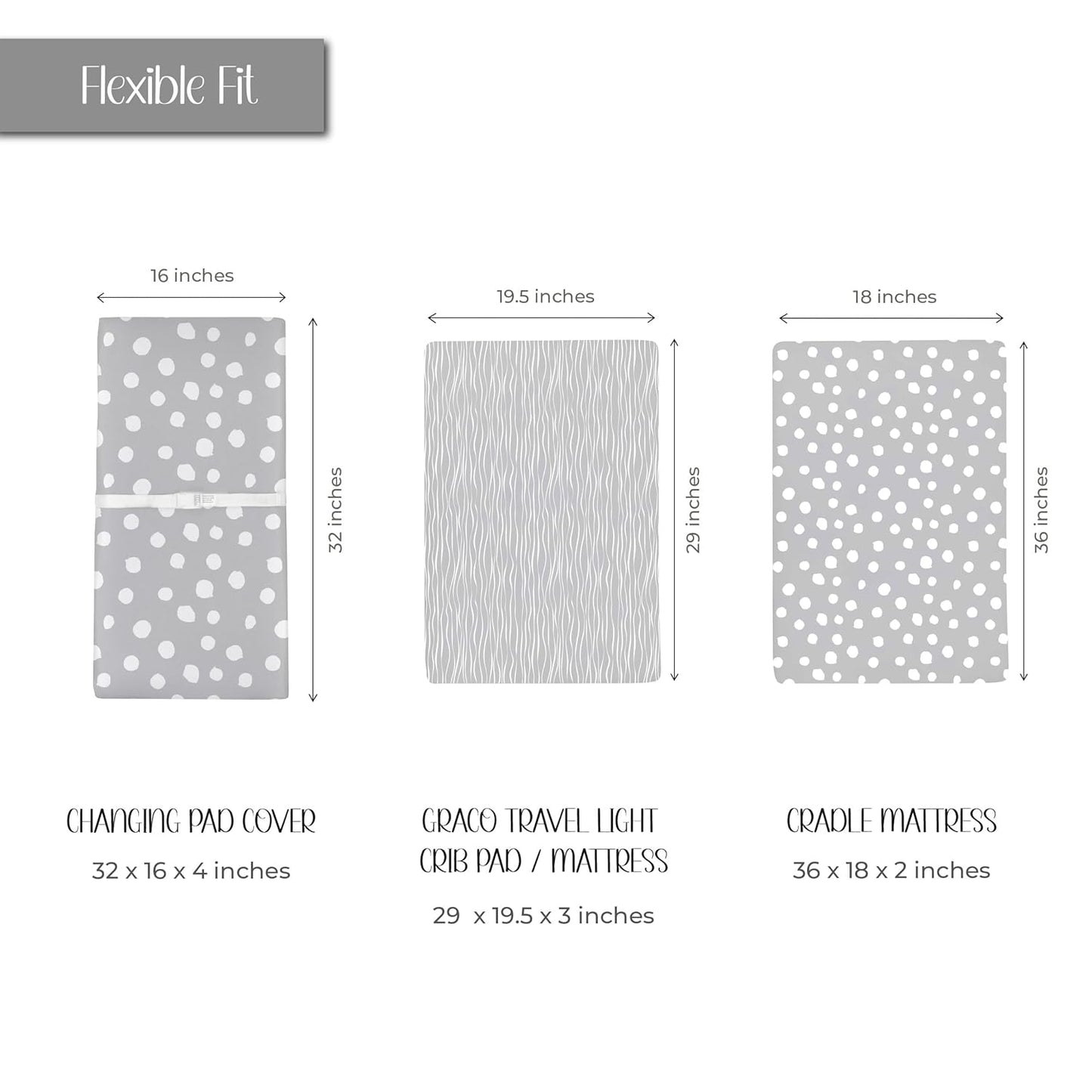 Changing Pad Cover Set | Cradle Sheet 2 Pack 100% Jersey Cotton Grey Abstract Stripes and Dots by Ely's & Co