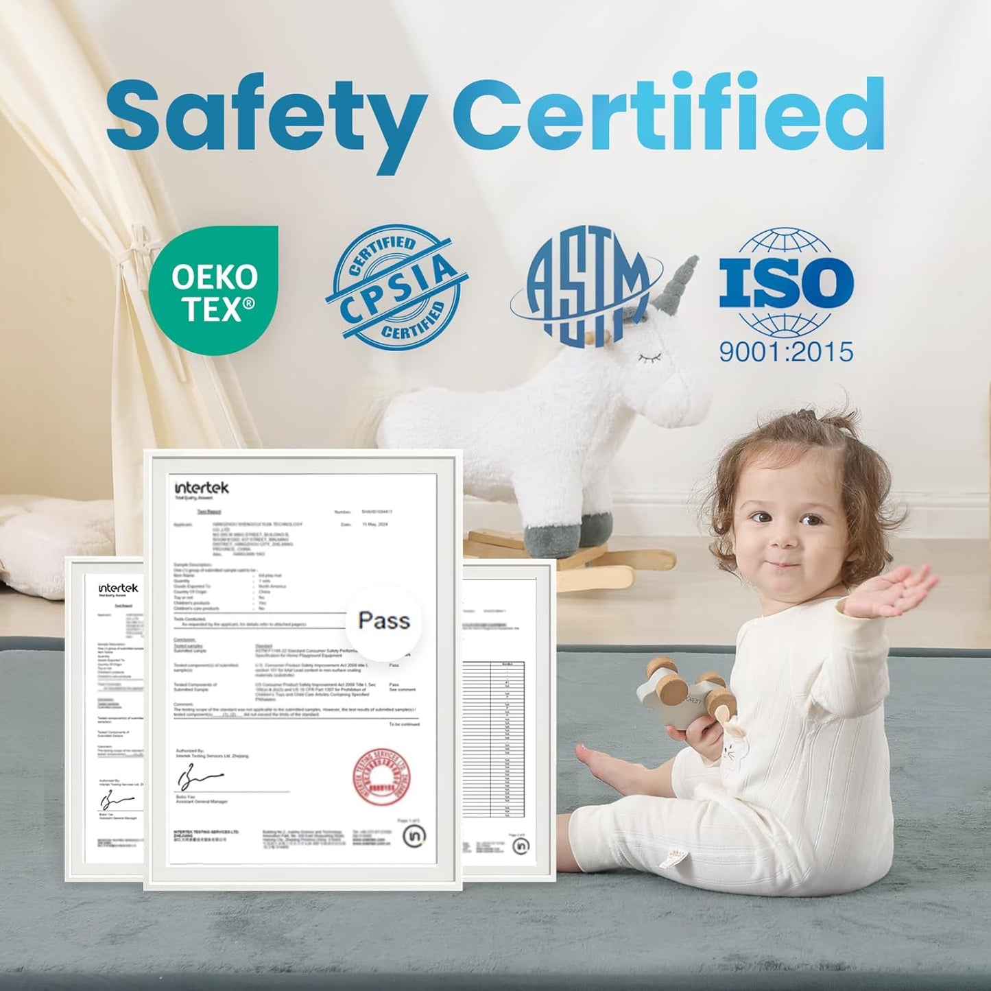 Ultra Soft Baby Play Mat,1.3" Thick Elasti-Foam Tummy Time Mat for Infants,Toddlers,Kids,Water-Repellent Coral Fleece Nursery Rug,Non-Slip Safe for Crawling&Hardwood Floors(Light Grey)