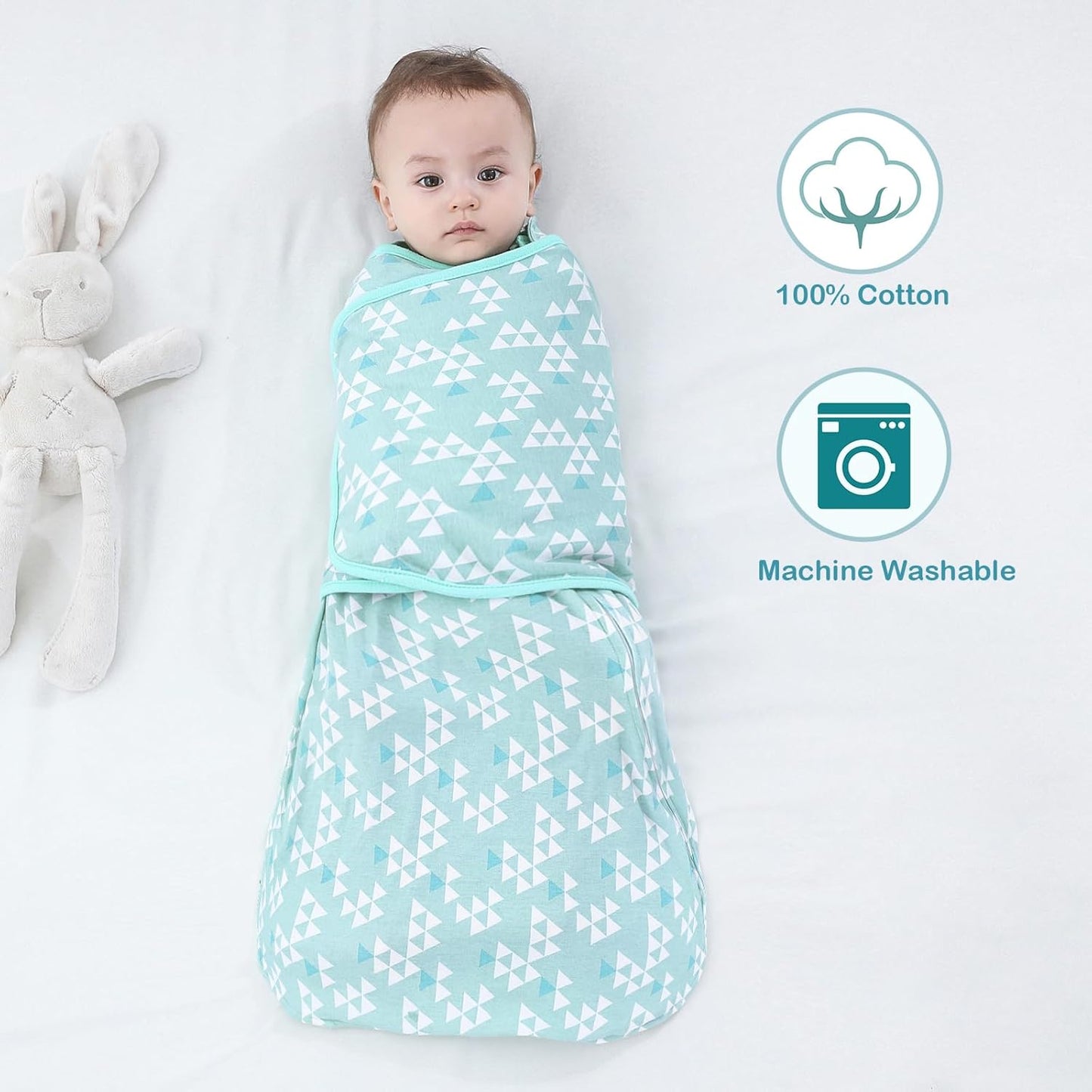 Baby Sleep sack Swaddle,Sleep Sack 3-6 Months,3-Way Adjustable Wearable Transition Swaddles Blanket Boy And Girl,100% Cotton,TOG 1.0(Green)