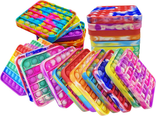 24 Pcs Pop Bubble Fidget Toys for Party Favors, Stress Relief Pressure Relieving Toys for Kids, Pop Bulk Toddler Toy for Birthday Christmas Valentine Gifts and Classroom Prizes