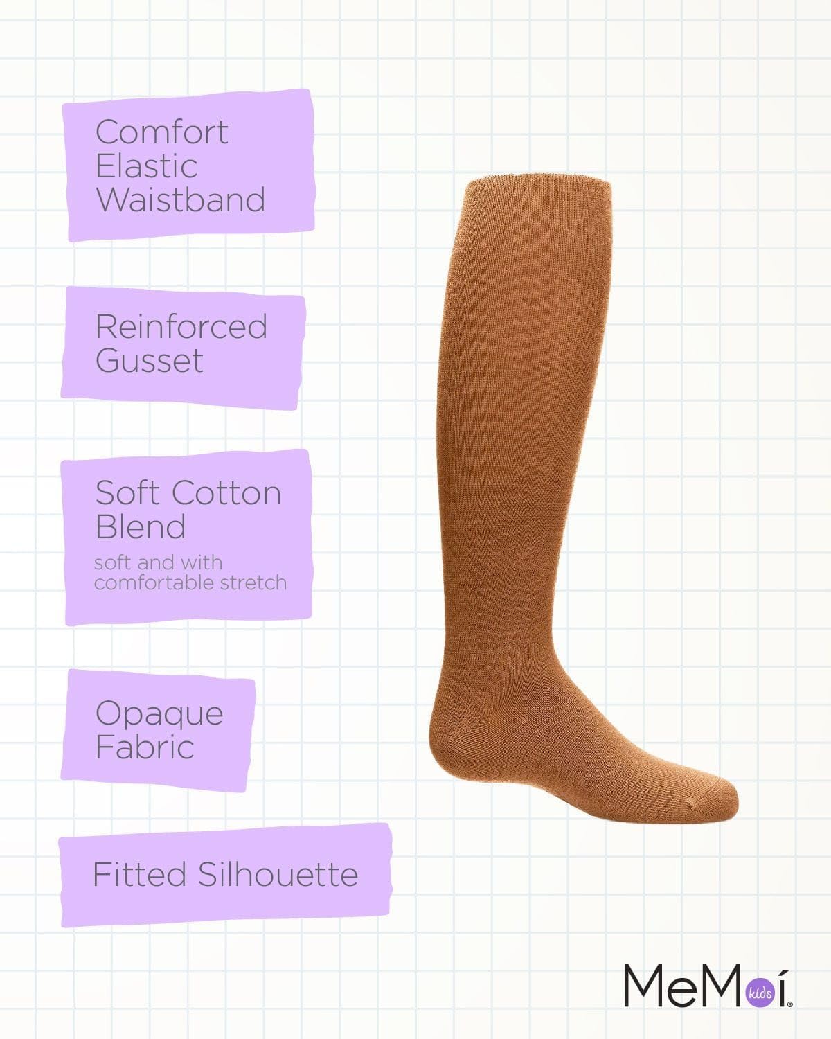 MeMoi Soft Pima Cotton Tights for Girls, Soft and Lightweight Opaque Tights for girls - Sizes 8 to 16