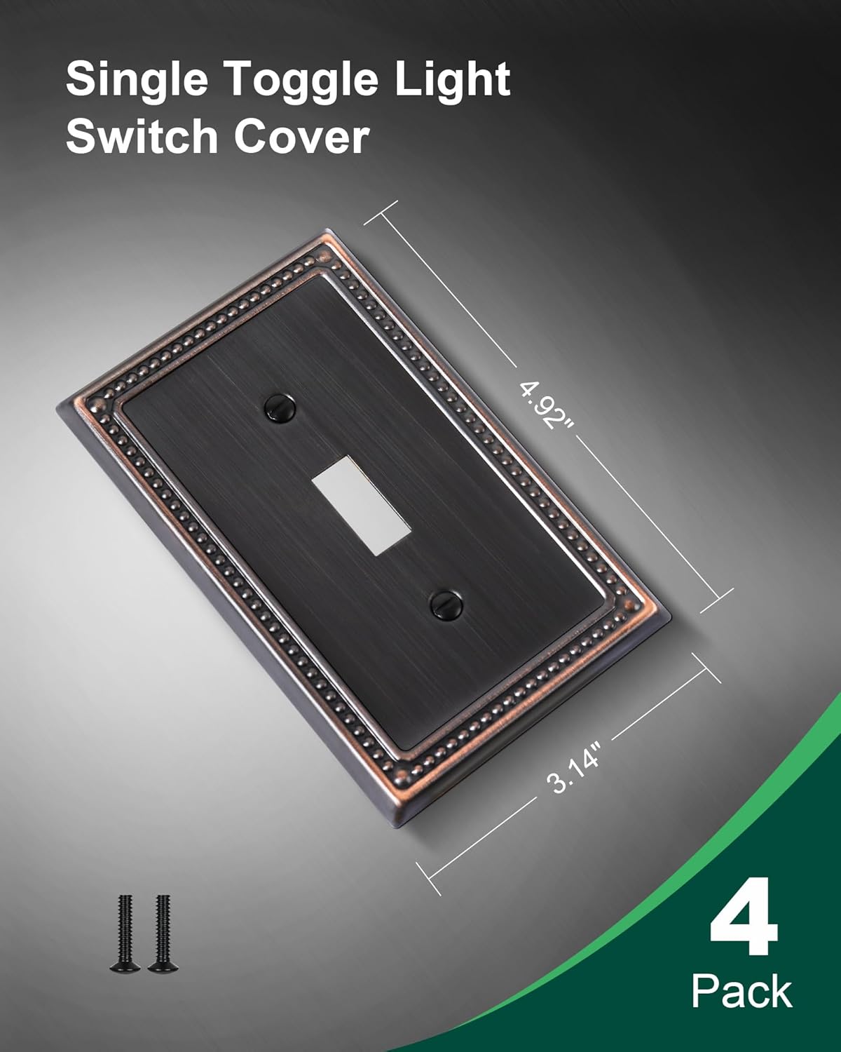 4-Pack Single Toggle Light Switch Cover Plate, Pearls Decorative Switch Plate Covers, Aged Bronze 1 Gang Metal Wall Plate, Corrosion Resistant