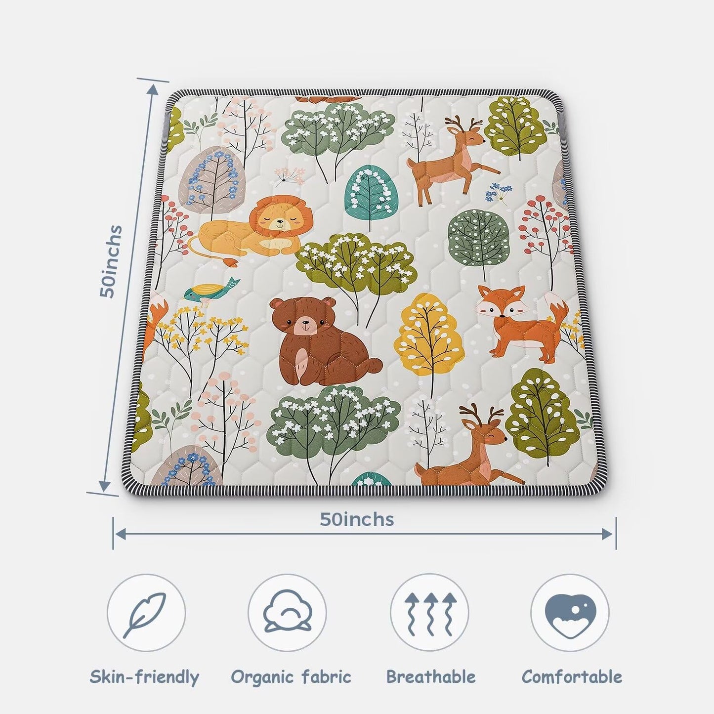 Baby Play Mat 50" X 50" Playpen Mat Waterproof Baby Floor Mat Non-Slip Cushioned Baby Crawling Mat, Activity Playmats for Babies, Toddlers, Infants, Play & Tummy Time (50x50, Fox)