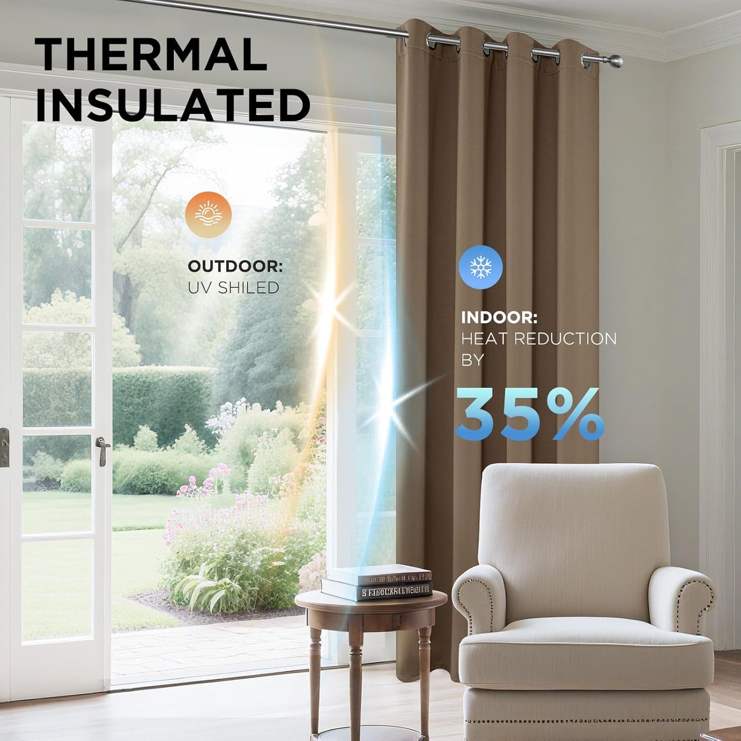 Joydeco Blackout Curtains 45 Inch Length 2 Panels Set, Thermal Insulated Long Curtains& Drapes 2 Burg, Room Darkening Grommet Drapes for Living Room Bedroom Window (W52 x L45 Inch, Khaki)