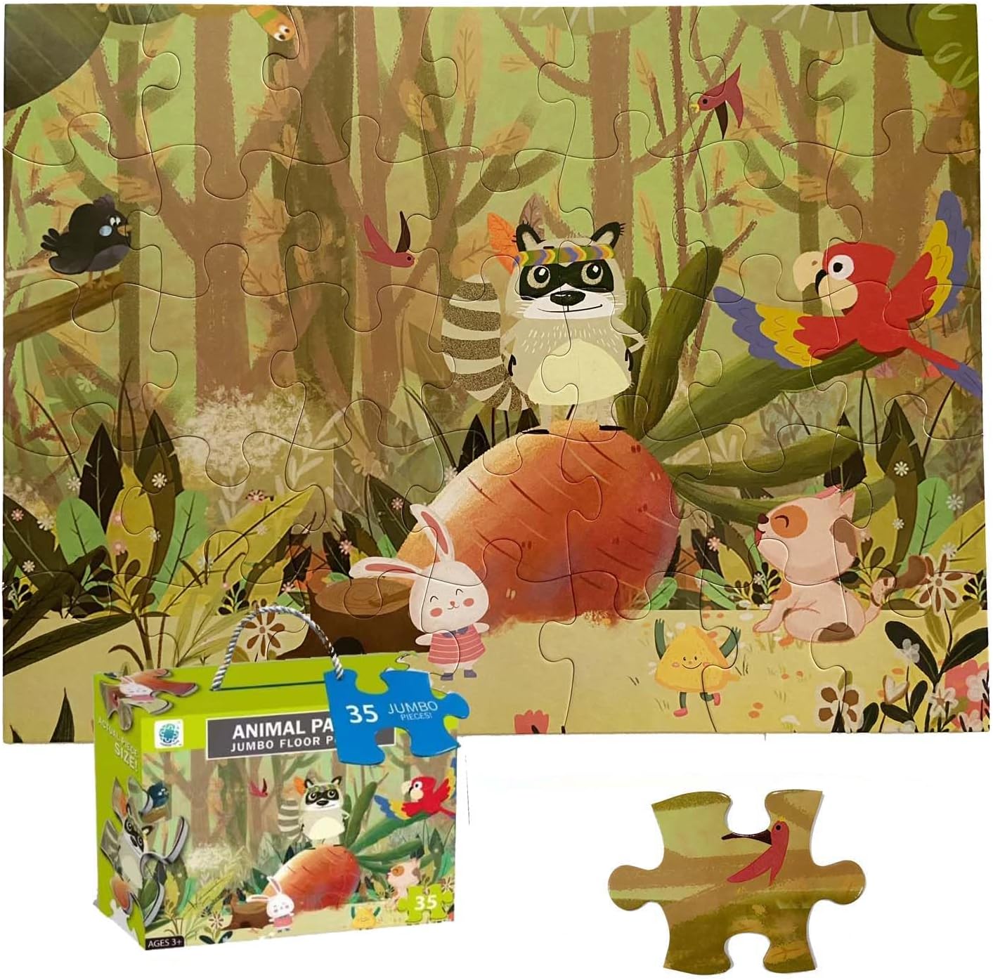 Jumbo Floor Puzzle for Kids, Large Jigsaw Puzzles 35 Piece for Kids Ages 3-5,Preschool Learning & Education Toys, Gifts for 4-8 Year Old Boys and Girls (Forest Animals 2)