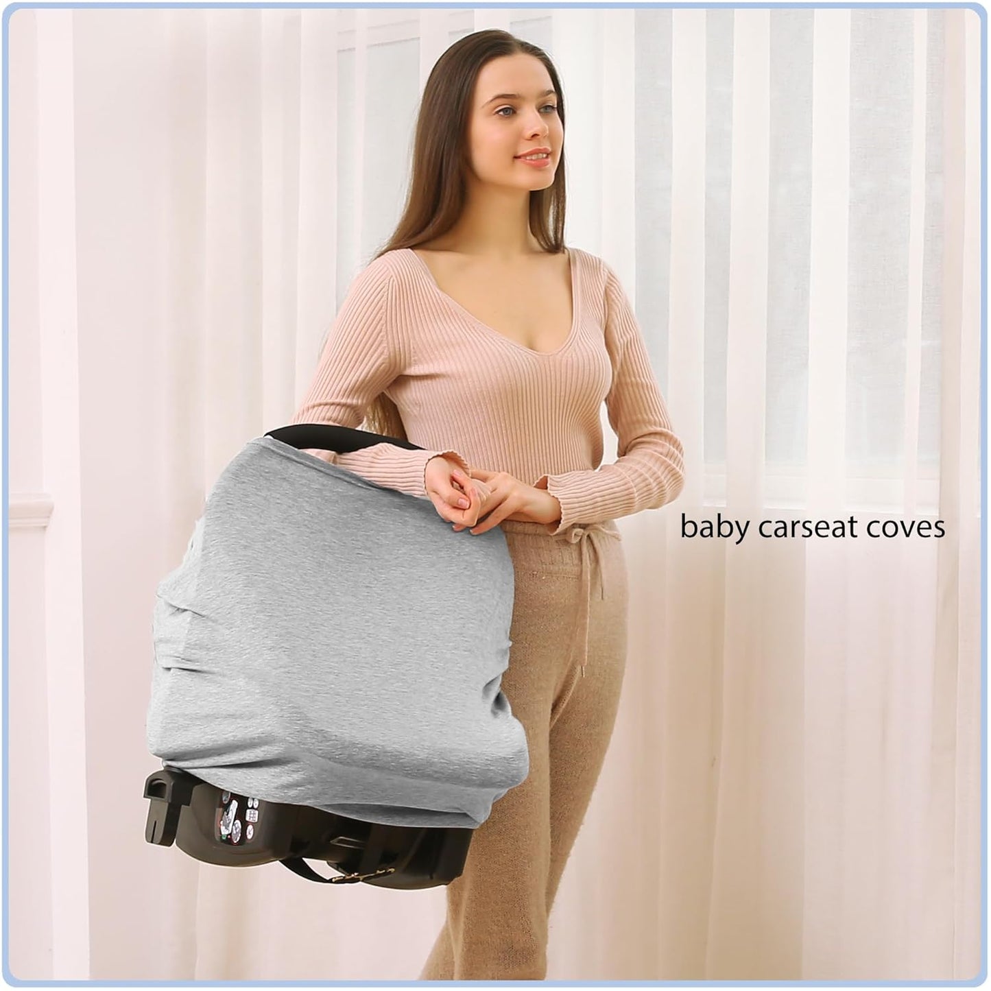 Car Seat Covers Baby - Multi-use Cover Carseat Canopy, Breathable Breastfeeding Cover, Car Seat Covers for Bbies, Boys & Girls Shower Gifts (Knit Grey)