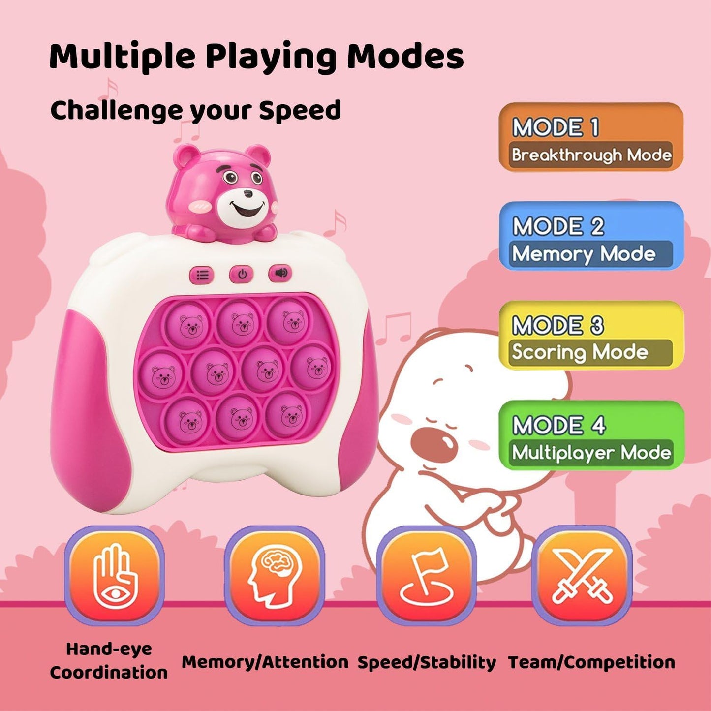 Fast Quick Push Bubble Pop Fidget Toy, Electronic Light Up Game Console, Cool Birthday Present for 6 7 8 9 10-12 Year Boys and Girls Pop Up Stress Relief Toy, Concentration Speed Puzzle Game for Kids