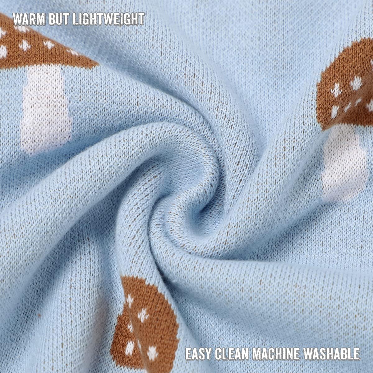 Mushroom Baby Blanket for Boys 100% Cotton Buttery Soft Cozy Receiving Swaddle Crib Stroller Blanket for Shower Gift Registry for Newborns, Infants, Toddlers (Mushroom - Blue)