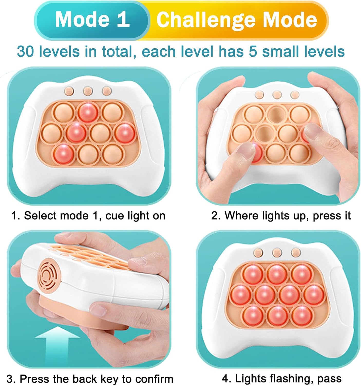 Pop Quick Push Game Console Light Up Sensory Fidget Toys Handheld Puzzle Popping Press Toy for Kids Adult Light Blue