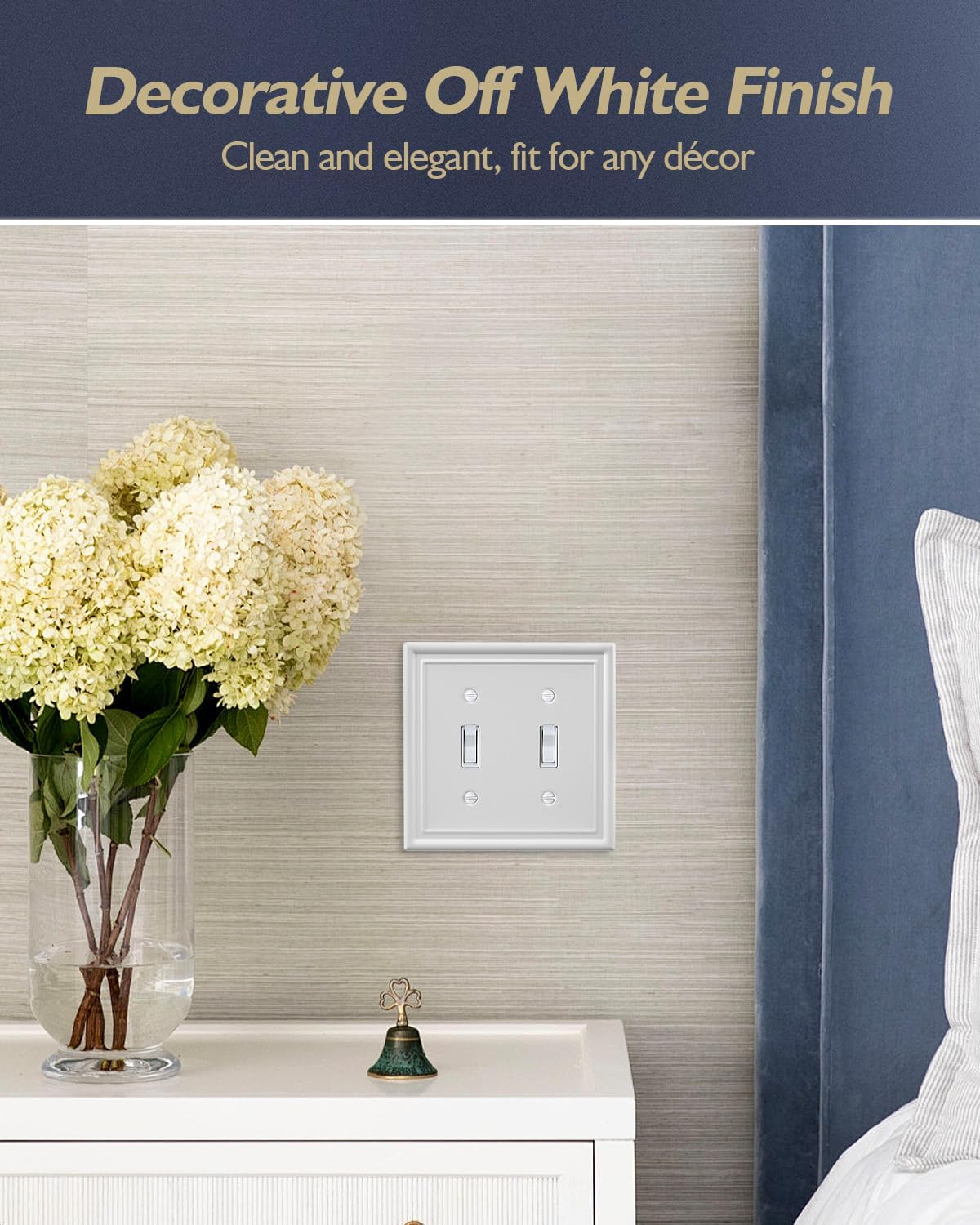 2-Pack Double Toggle Light Switch Cover Plate, Metal Switch Plate Covers, Off White Wall Plate Covers, 4.96''*4.88'', Midsize